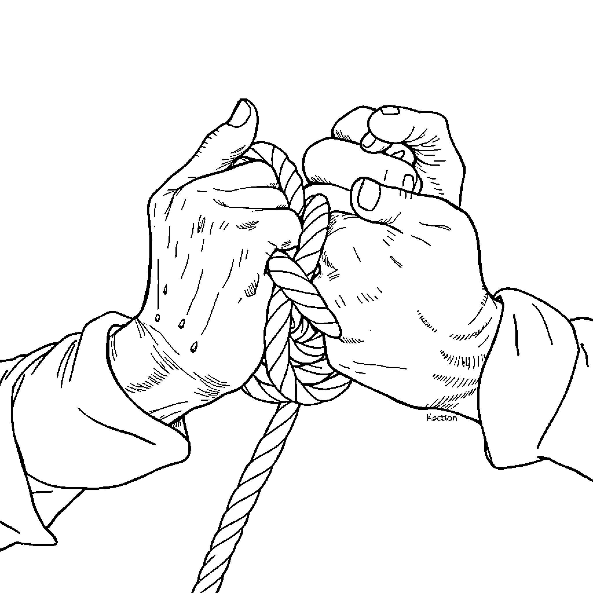 Woman tying rope in a knot Coloring Page (free black-and-white line drawing printable PDF for all, from beginners to advanced learners, including children, teens, adults, and seniors)