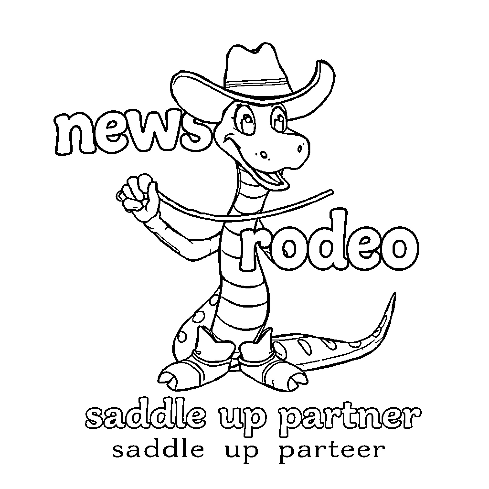 Viper riding a Rodeo with Cowboy Hat Coloring Page (free black-and-white line drawing printable PDF for all, from beginners to advanced learners, including children, teens, adults, and seniors)