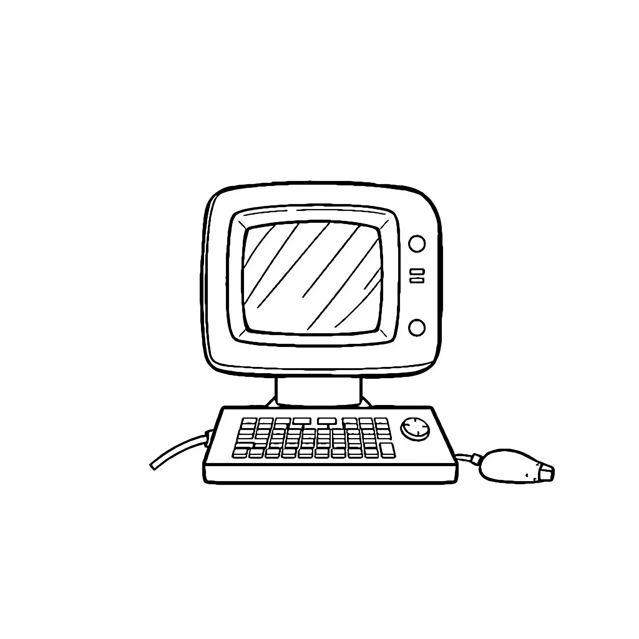 Baby Computer using Retro Keyboard and Display Coloring Page (free black-and-white line drawing printable PDF for all, from beginners to advanced learners, including children, teens, adults, and seniors)