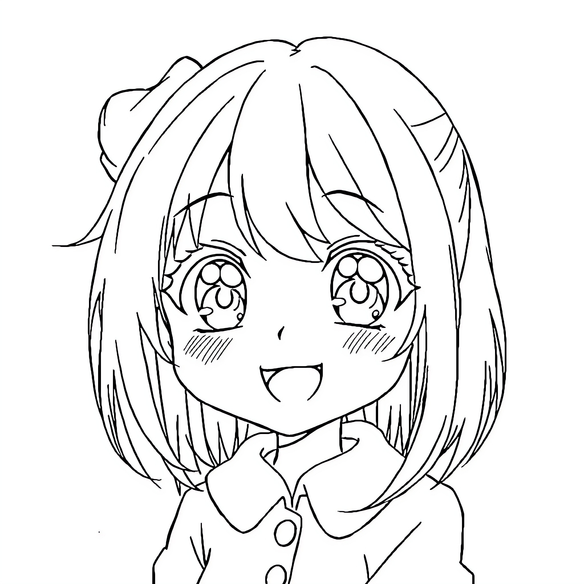 Anime Girl with Cheerful Expression Coloring Page (free black-and-white line drawing printable PDF for all, from beginners to advanced learners, including children, teens, adults, and seniors)