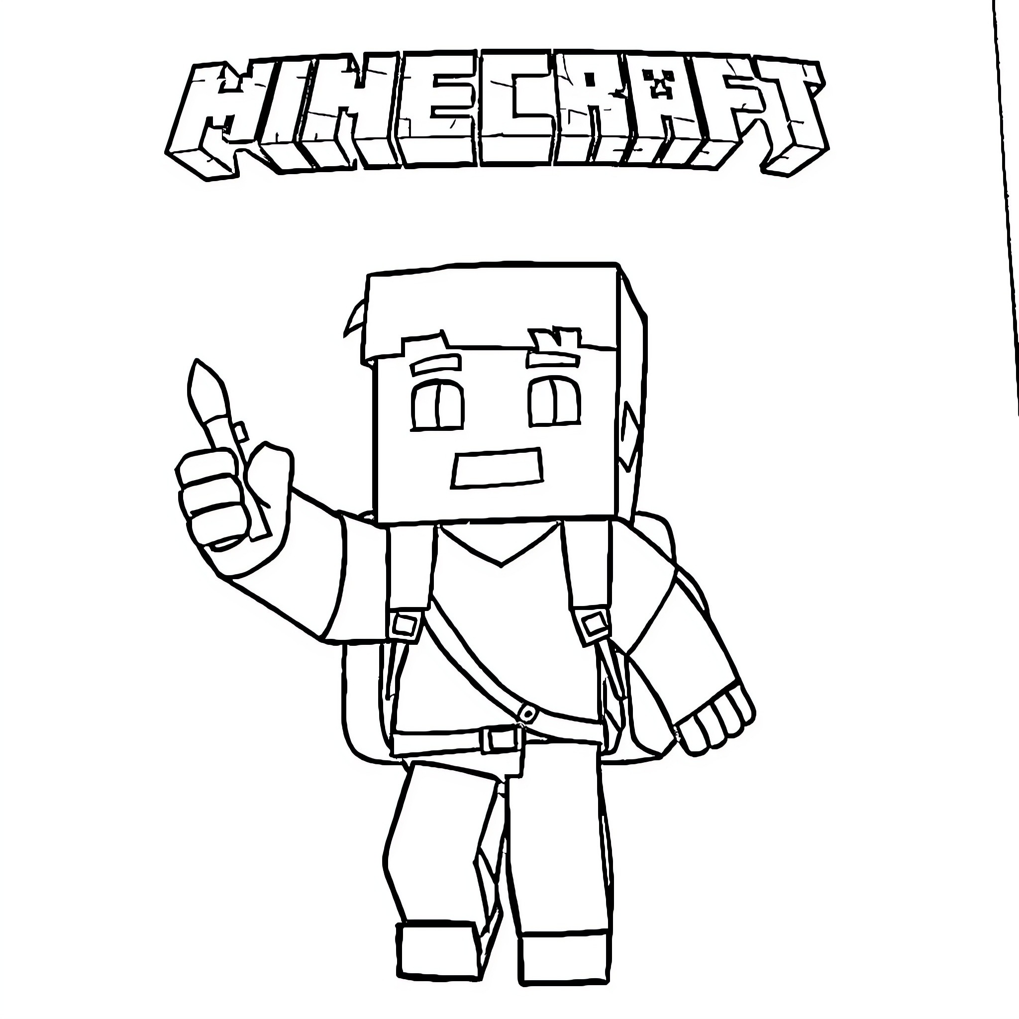 Minecraft character giving thumbs up gesture Coloring Page (free black-and-white line drawing printable PDF for all, from beginners to advanced learners, including children, teens, adults, and seniors)