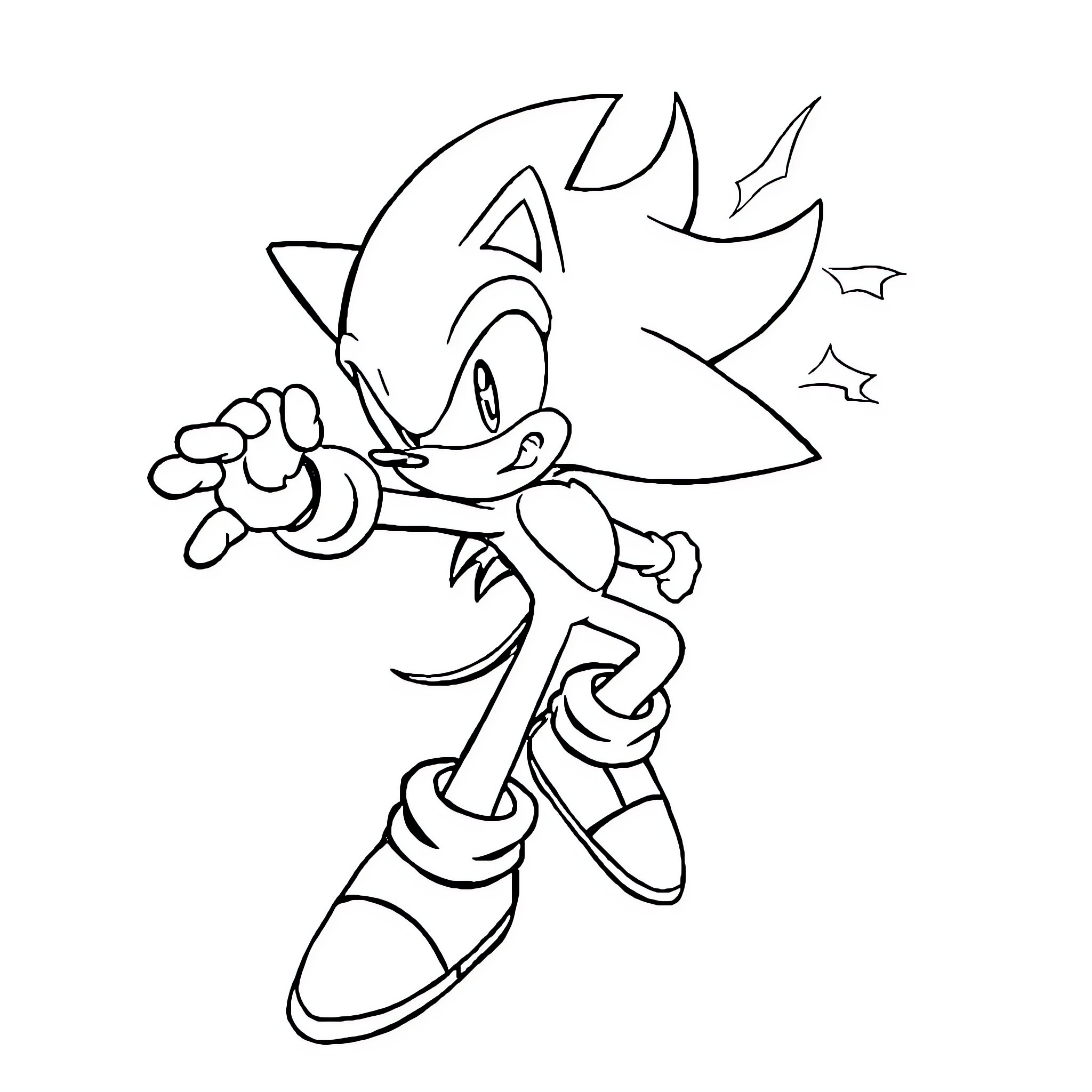 Sonic the Hedgehog racing forward with determination Coloring Page (free black-and-white line drawing printable PDF for all, from beginners to advanced learners, including children, teens, adults, and seniors)