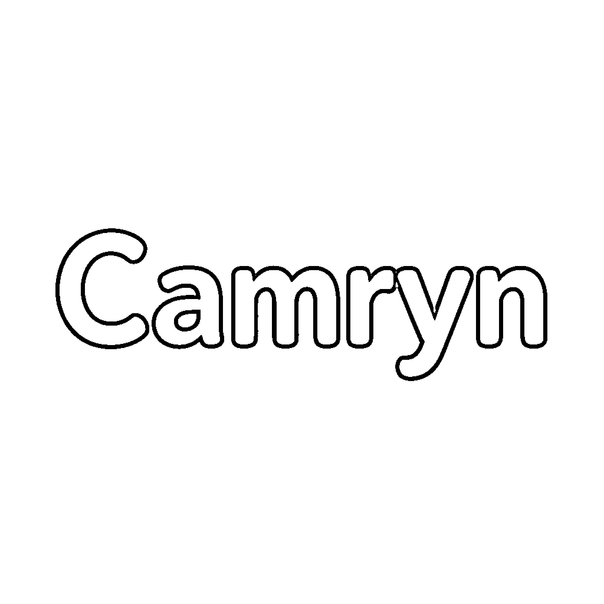 Camryn written in outlined bubble letters Coloring Page (free black-and-white line drawing printable PDF for all, from beginners to advanced learners, including children, teens, adults, and seniors)