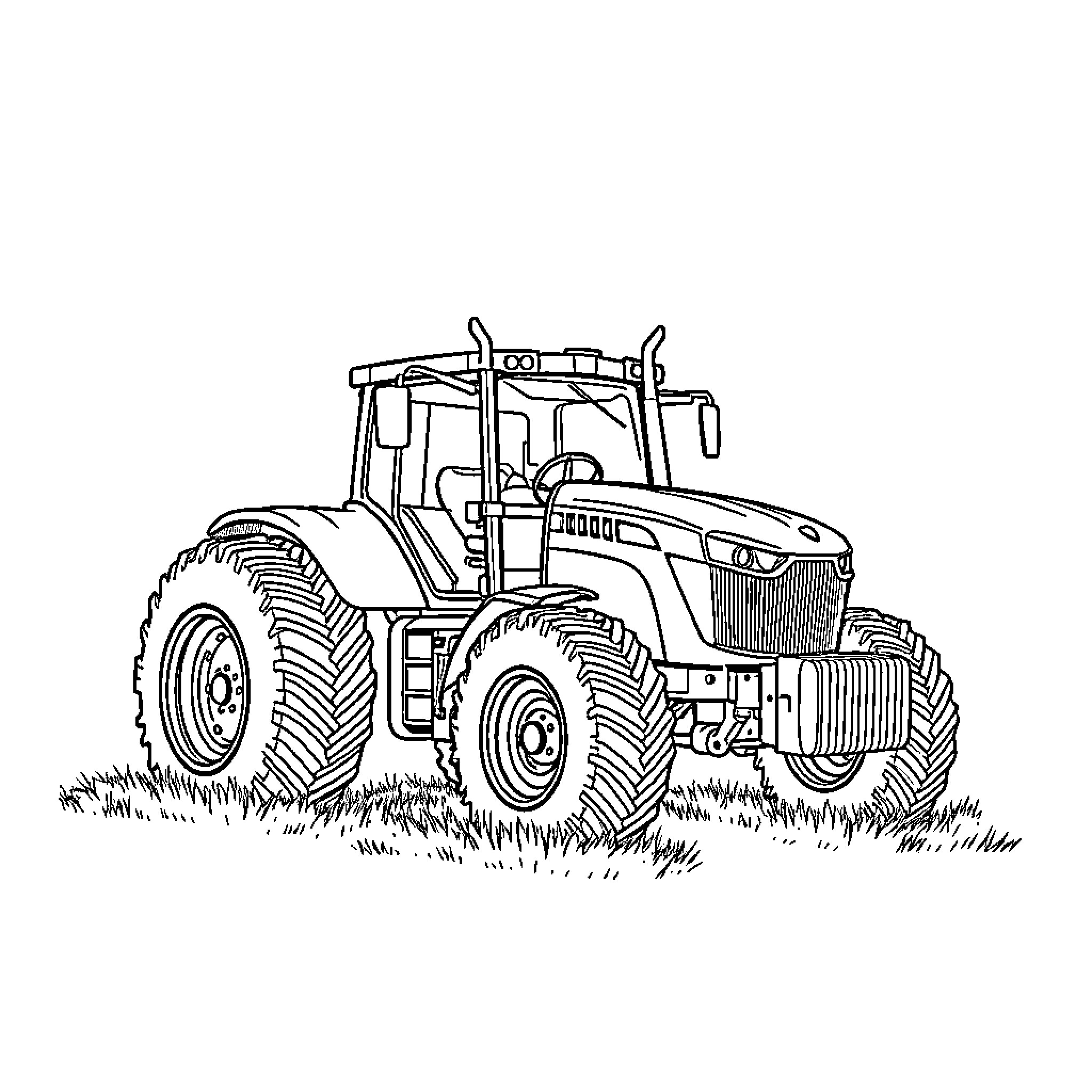 Tractor working in the field Coloring Page (free black-and-white line drawing printable PDF for all, from beginners to advanced learners, including children, teens, adults, and seniors)