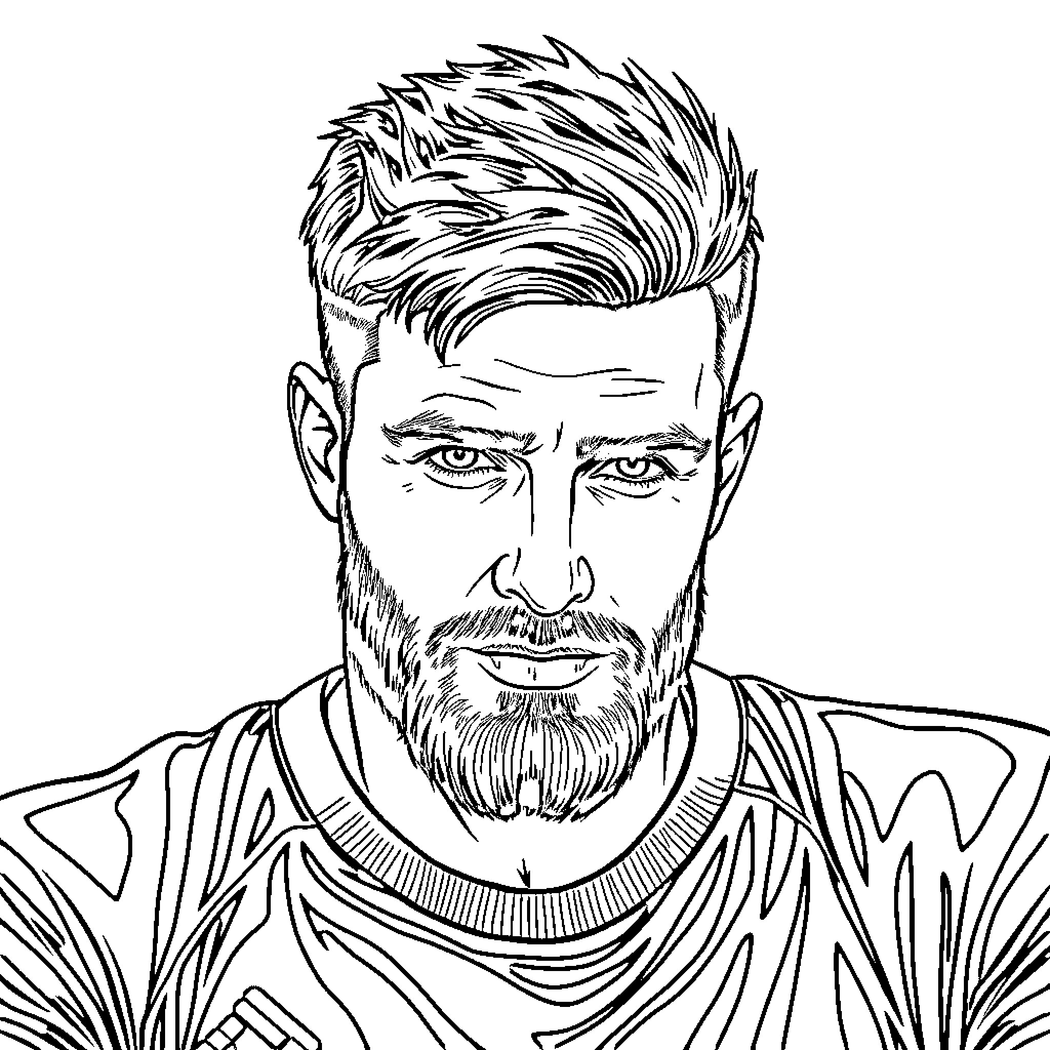 Former Football Player in Intense Expression Coloring Page (free black-and-white line drawing printable PDF for all, from beginners to advanced learners, including children, teens, adults, and seniors)