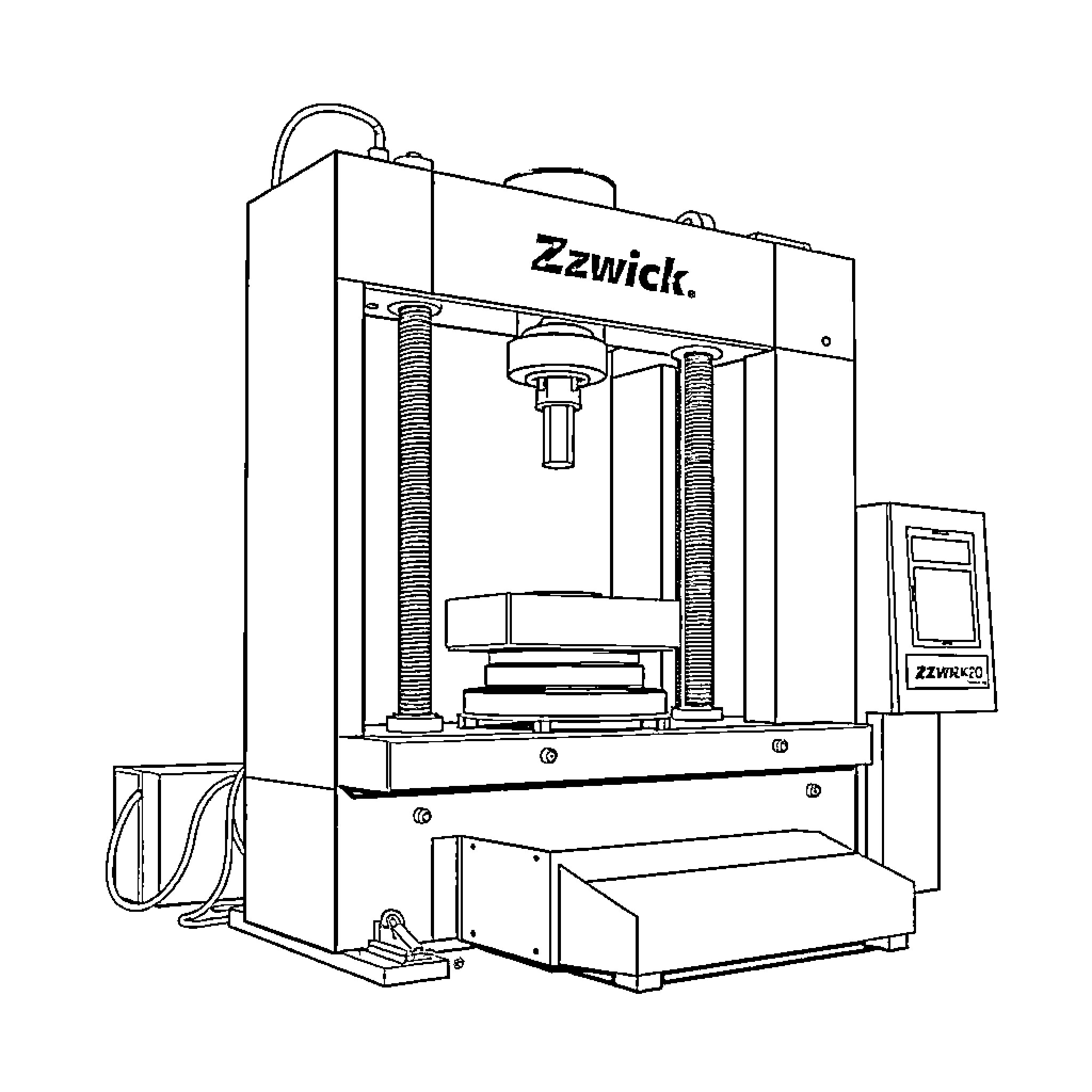 Zwick Roell Z050 industrial testing machine Coloring Page (free black-and-white line drawing printable PDF for all, from beginners to advanced learners, including children, teens, adults, and seniors)