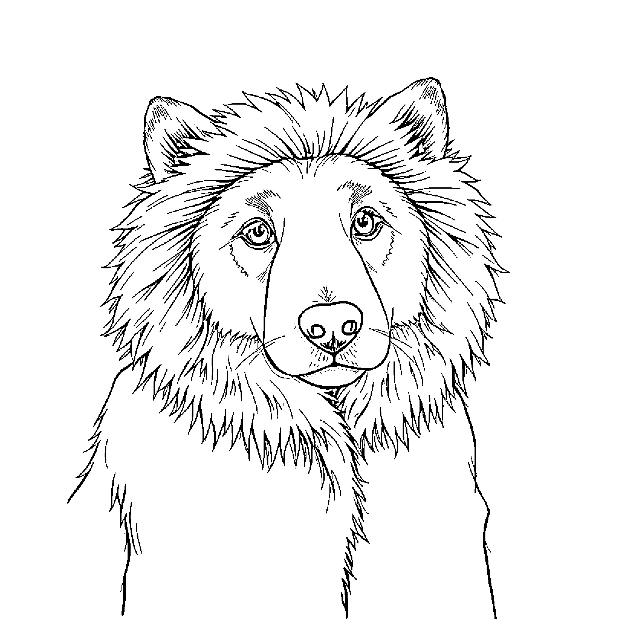 Fur-Adorned Creature's Striking Gaze Coloring Page (free black-and-white line drawing printable PDF for all, from beginners to advanced learners, including children, teens, adults, and seniors)