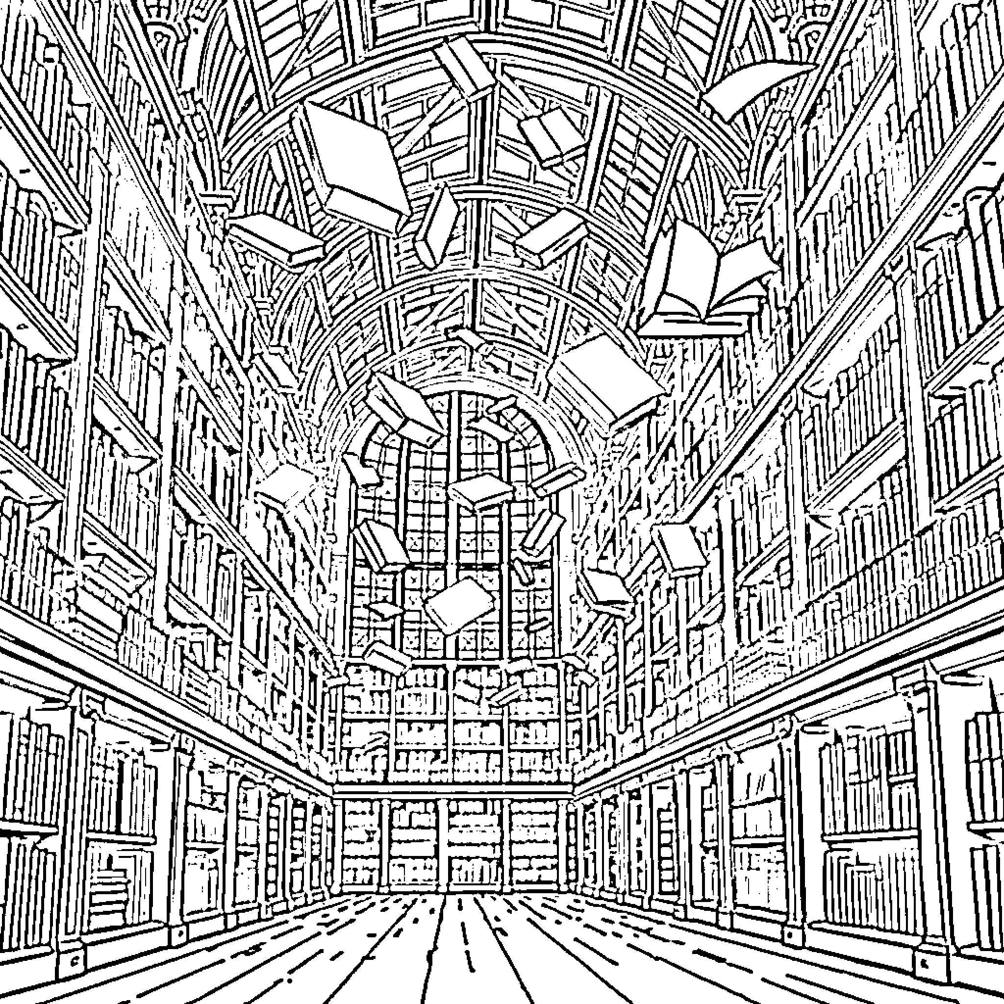 Book of Knowledge: Architectural Wonders Coloring Page (free black-and-white line drawing printable PDF for all, from beginners to advanced learners, including children, teens, adults, and seniors)