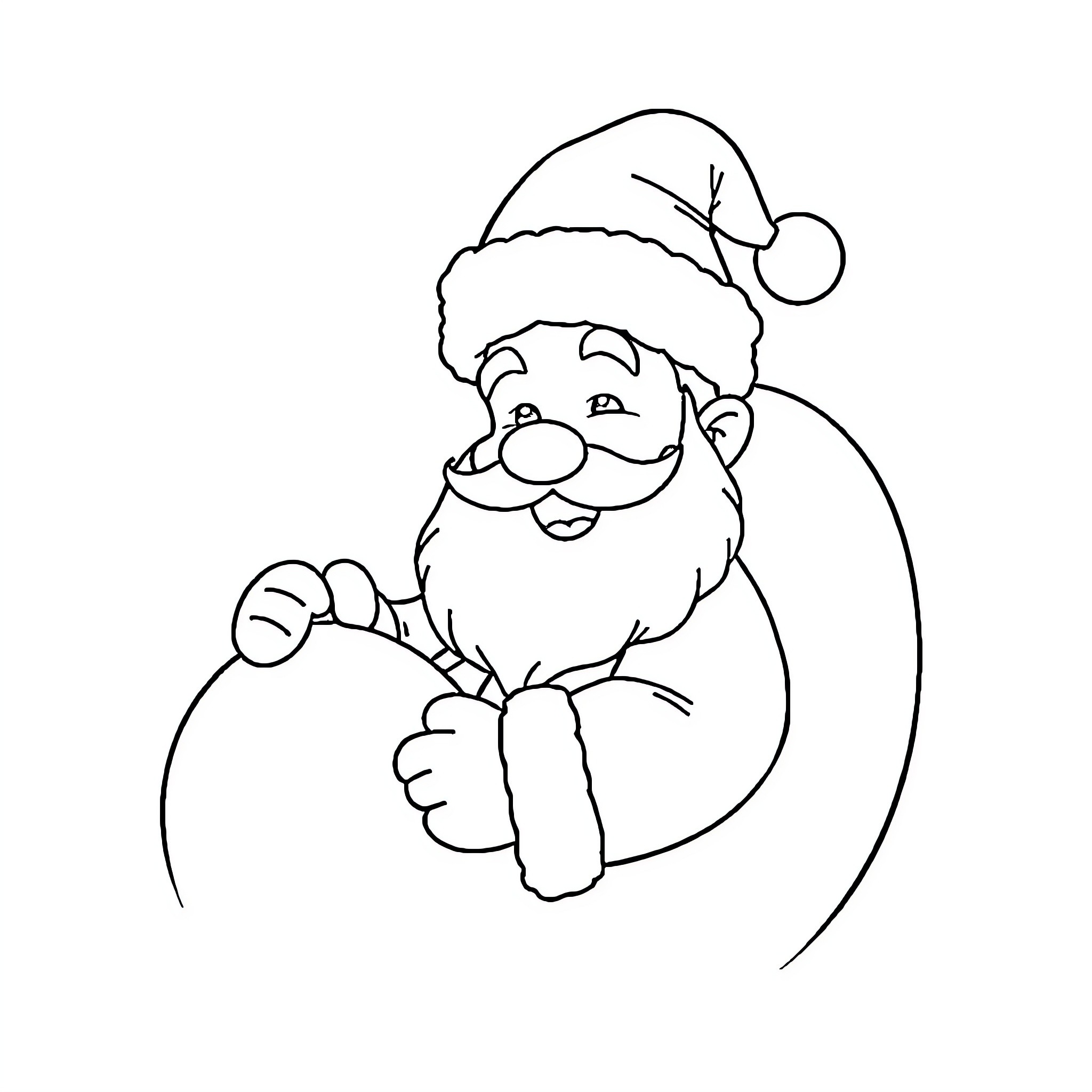 Santa Claus in a Whimsical Pose Coloring Page (free black-and-white line drawing printable PDF for all, from beginners to advanced learners, including children, teens, adults, and seniors)