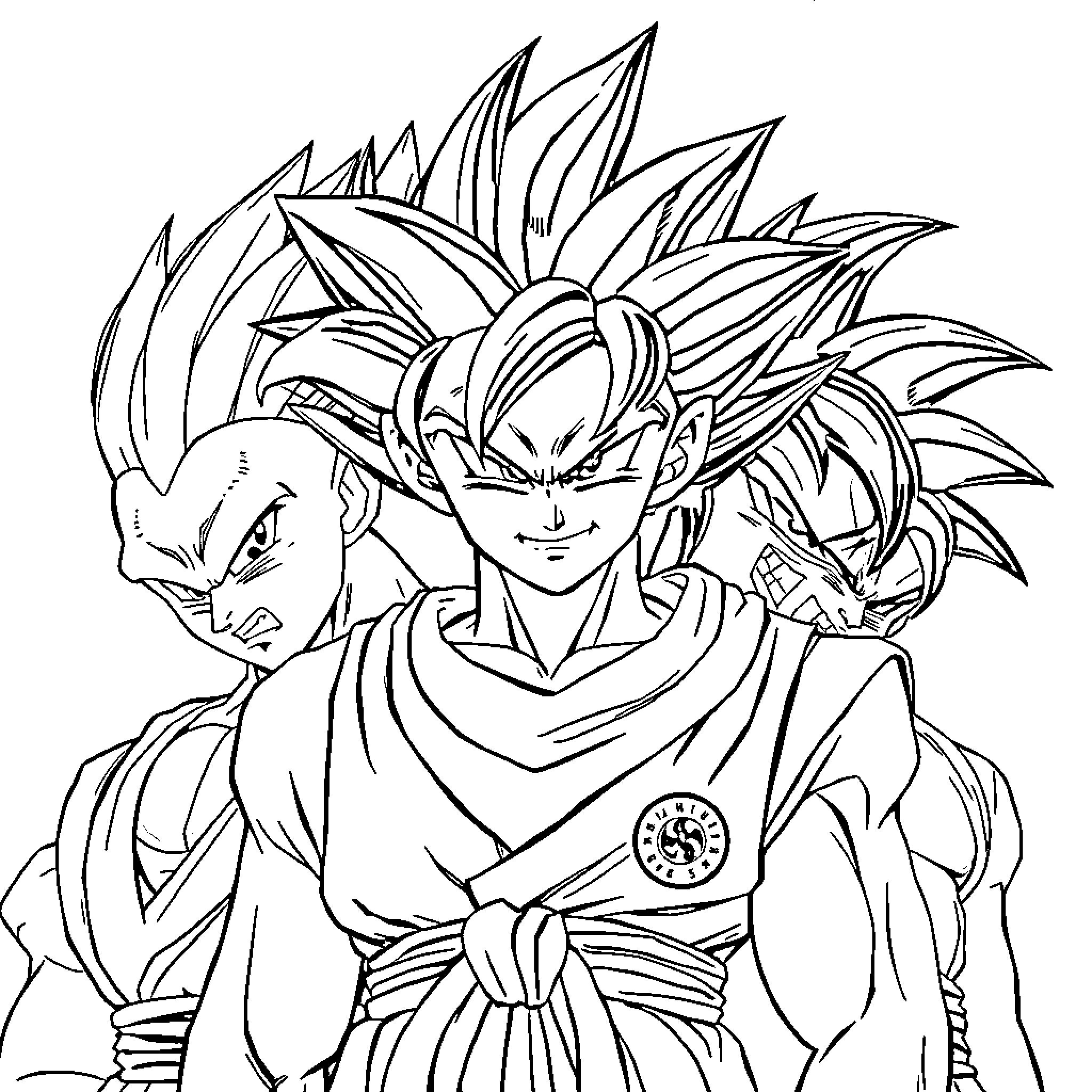 Dragon Ball Z Villains Posing Dramatically Coloring Page (free black-and-white line drawing printable PDF for all, from beginners to advanced learners, including children, teens, adults, and seniors)