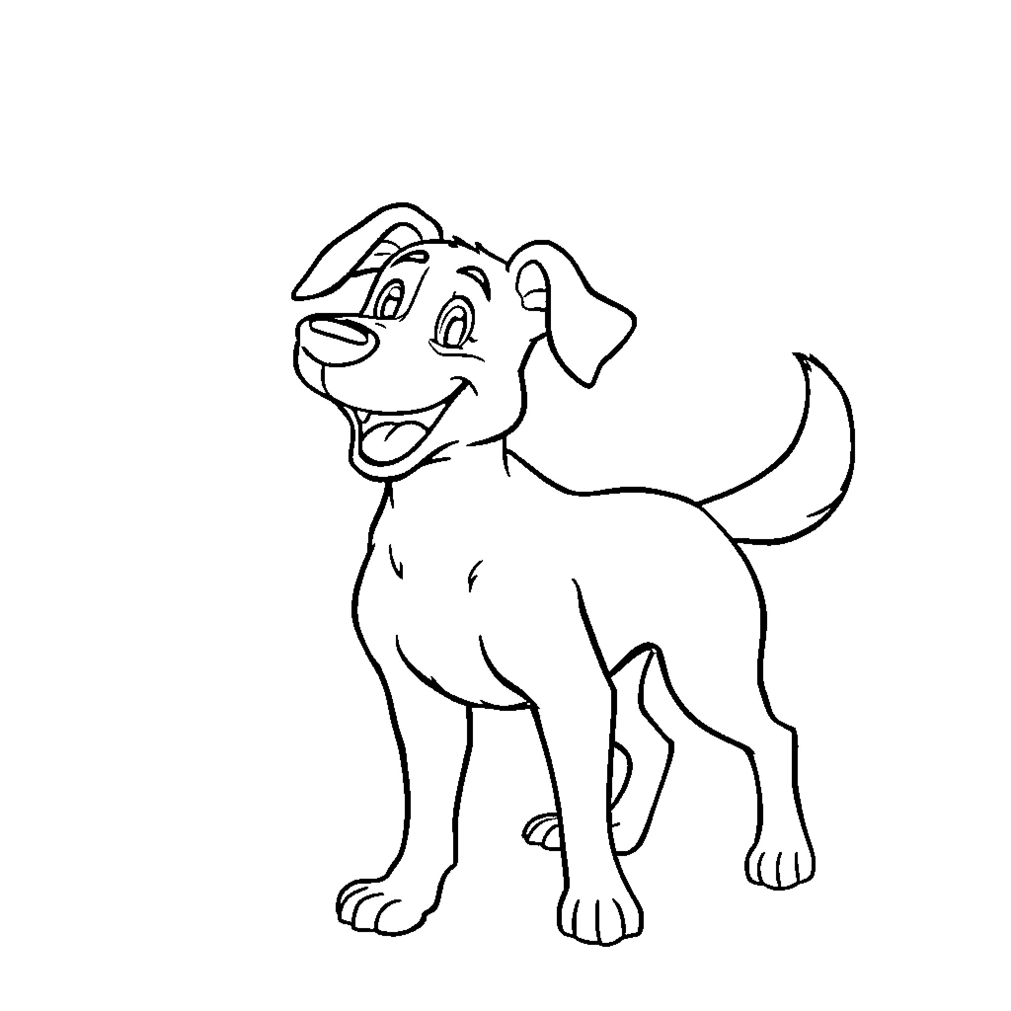 Dog expressing joy with a big smile Coloring Page (free black-and-white line drawing printable PDF for all, from beginners to advanced learners, including children, teens, adults, and seniors)