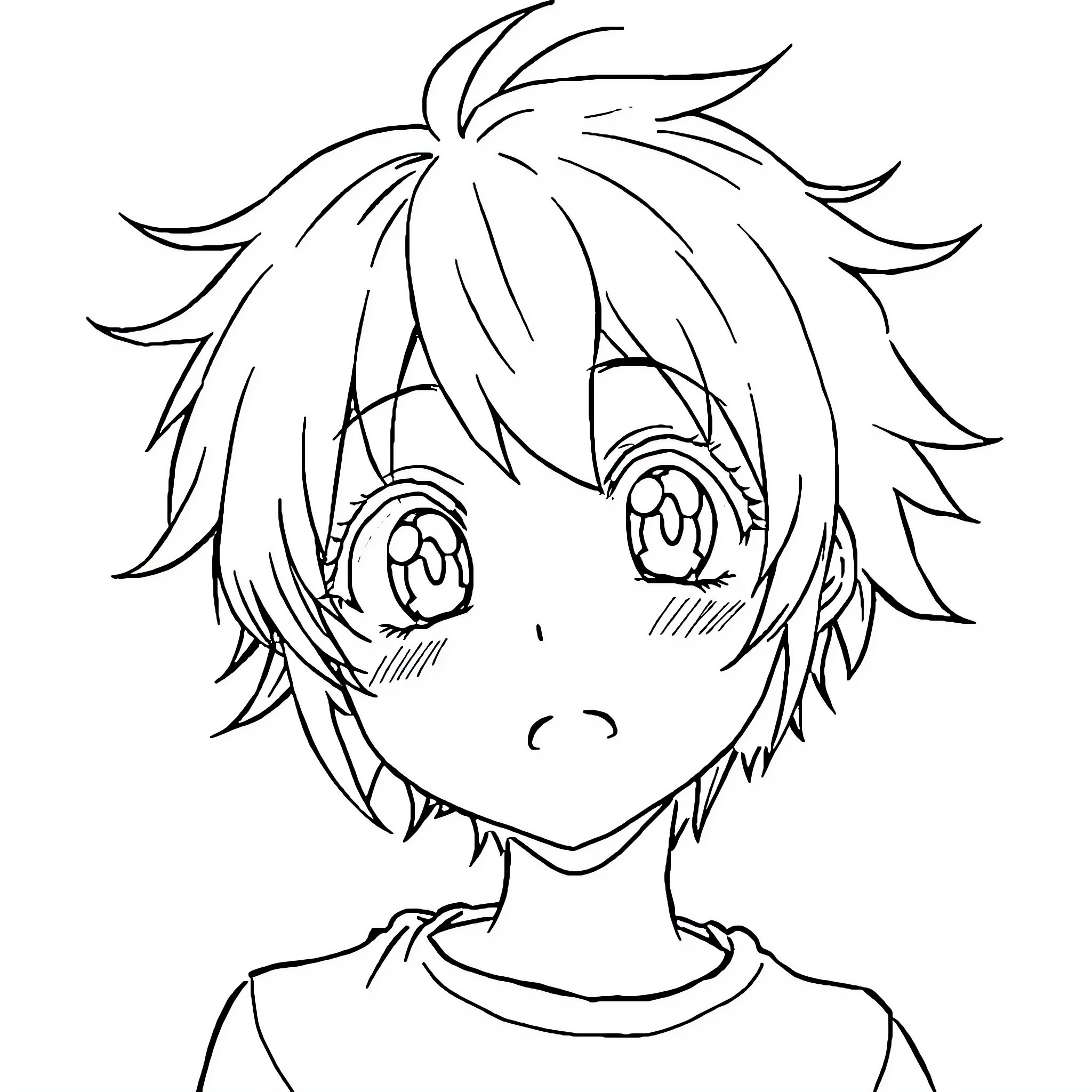 Anime Character with Expressive Face Coloring Page (free black-and-white line drawing printable PDF for all, from beginners to advanced learners, including children, teens, adults, and seniors)