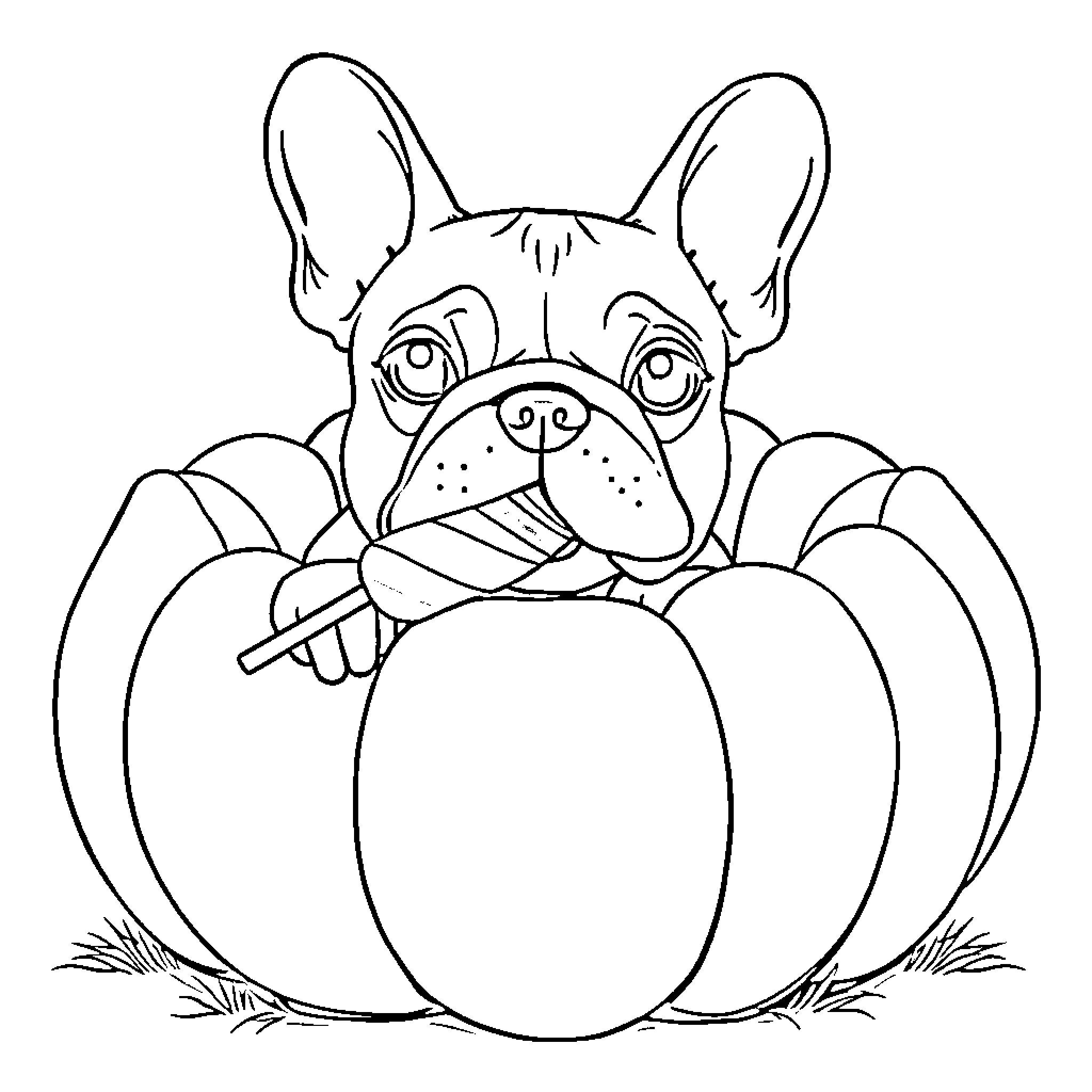 French Bulldog hatching from an egg Coloring Page (free black-and-white line drawing printable PDF for all, from beginners to advanced learners, including children, teens, adults, and seniors)