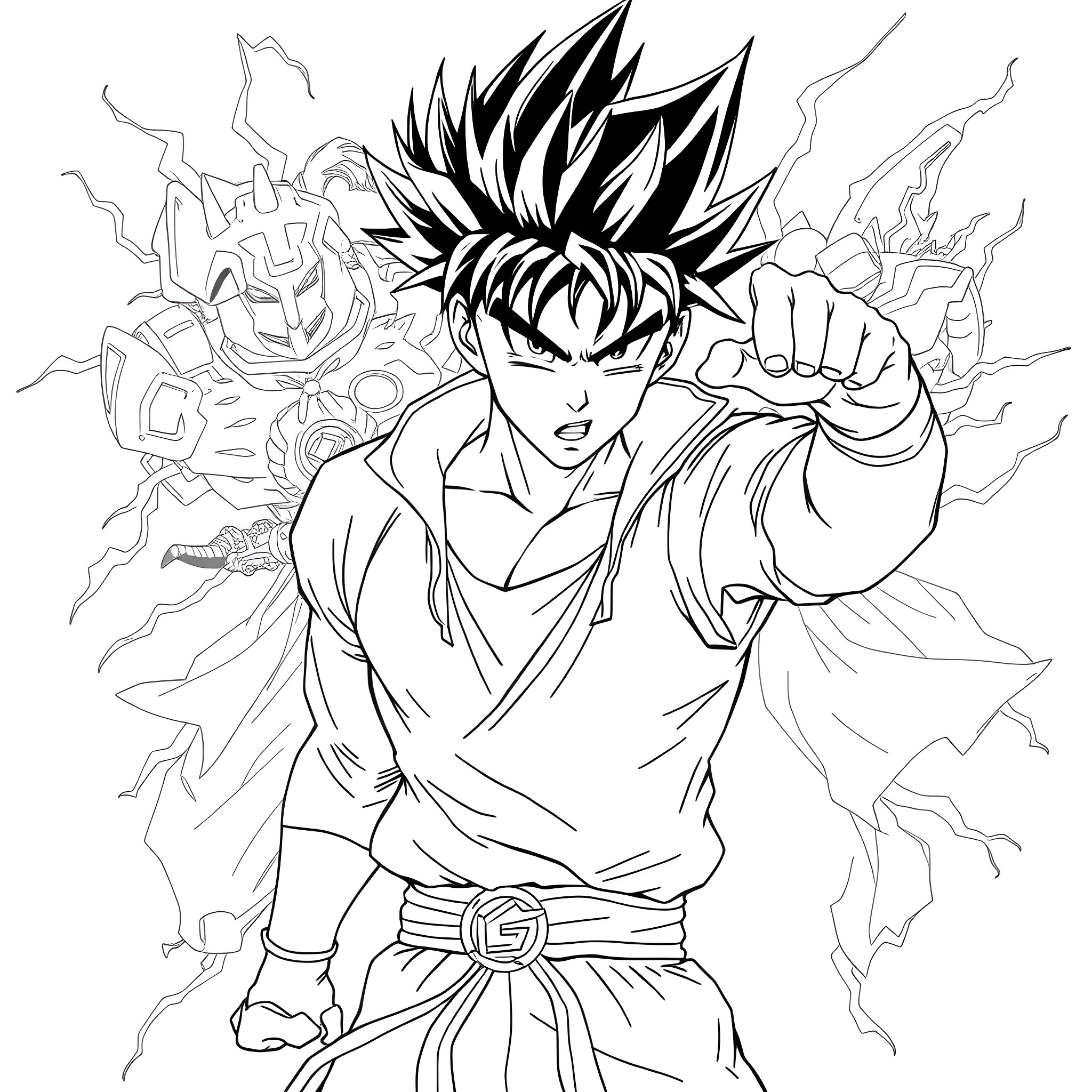 Yu Yu Hakusho - Protagonist Unleashing Powerful Attack Coloring Page (free black-and-white line drawing printable PDF for all, from beginners to advanced learners, including children, teens, adults, and seniors)