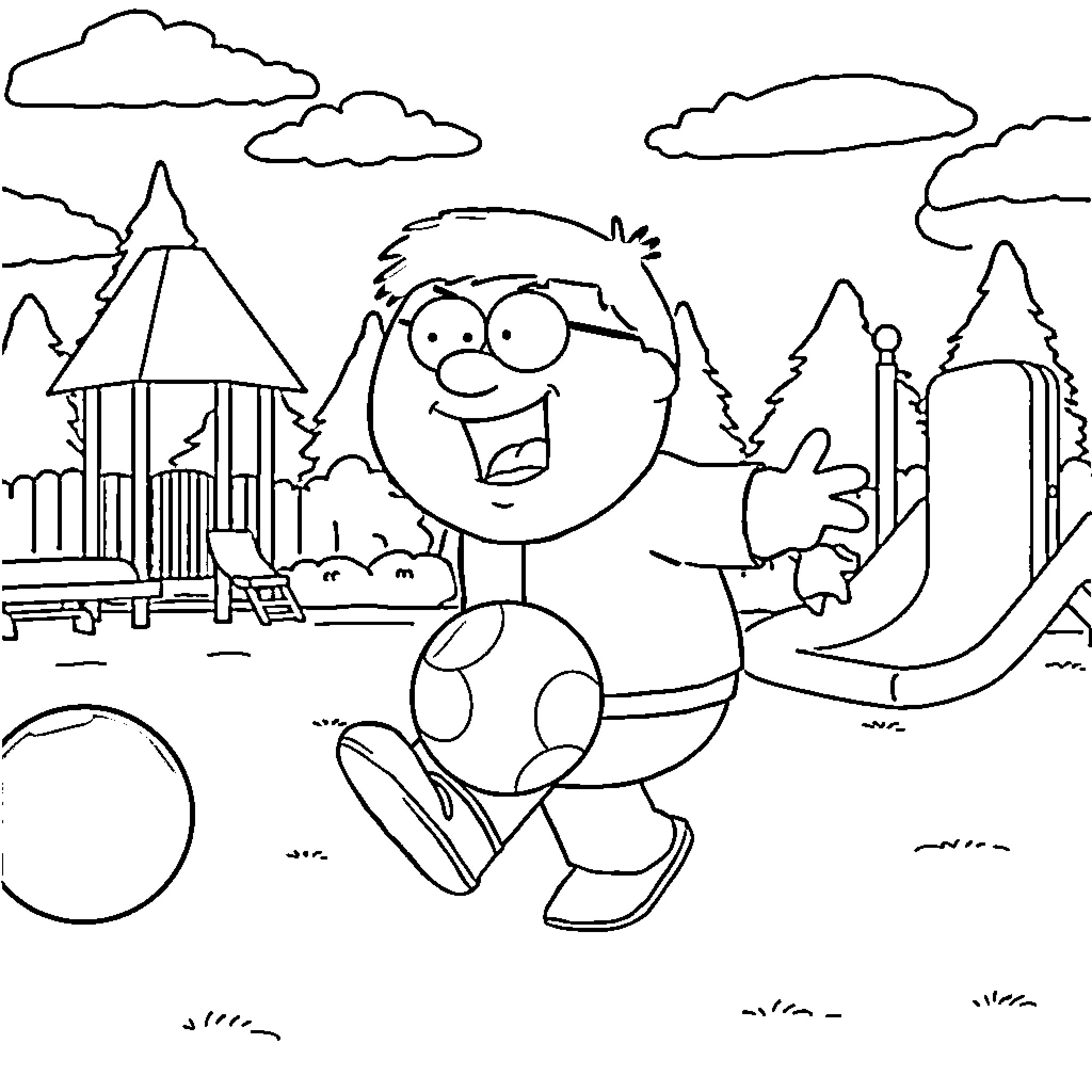 Cartman enjoying a day at the playground Coloring Page (free black-and-white line drawing printable PDF for all, from beginners to advanced learners, including children, teens, adults, and seniors)