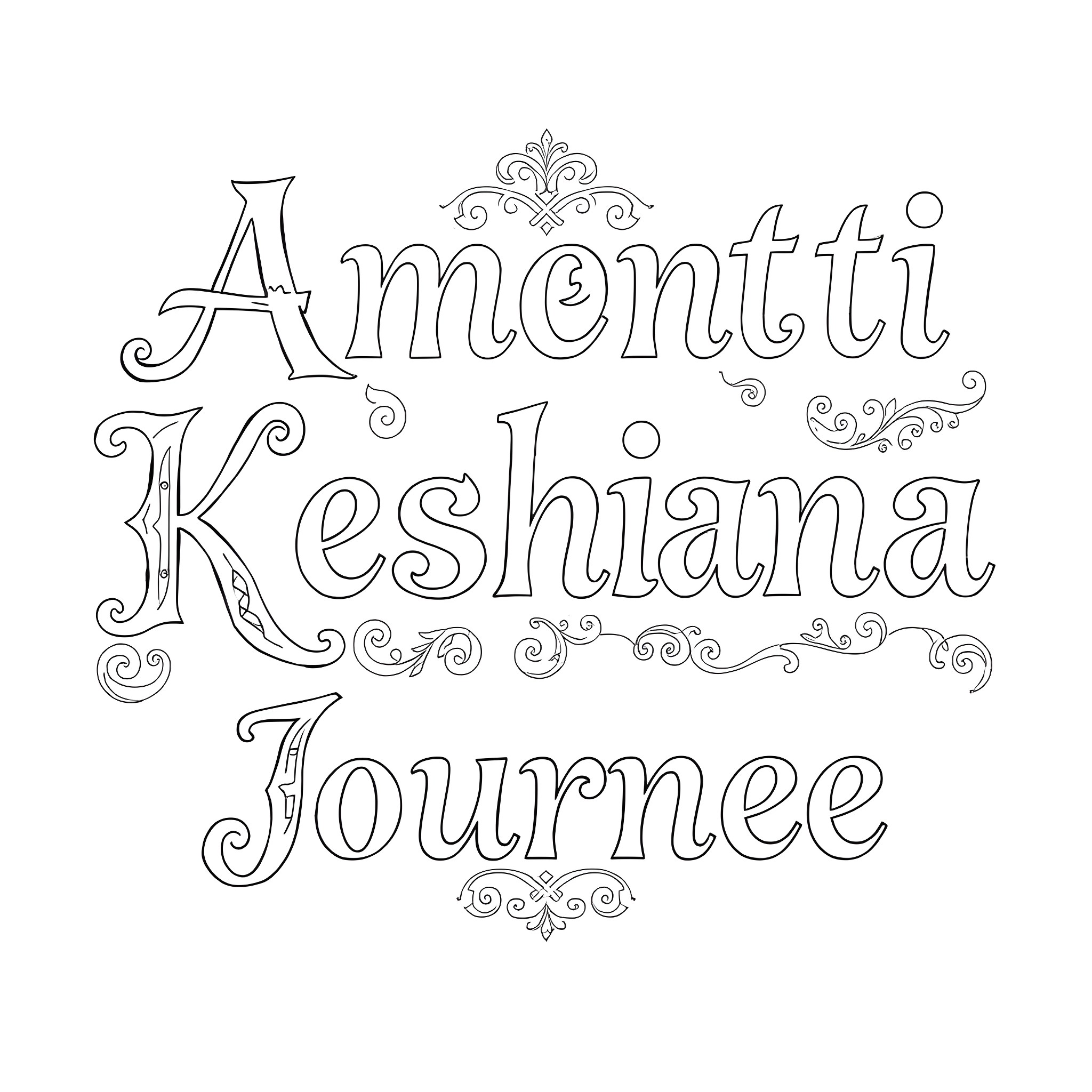 Letters with Floral Flourishes Coloring Page (free black-and-white line drawing printable PDF for all, from beginners to advanced learners, including children, teens, adults, and seniors)
