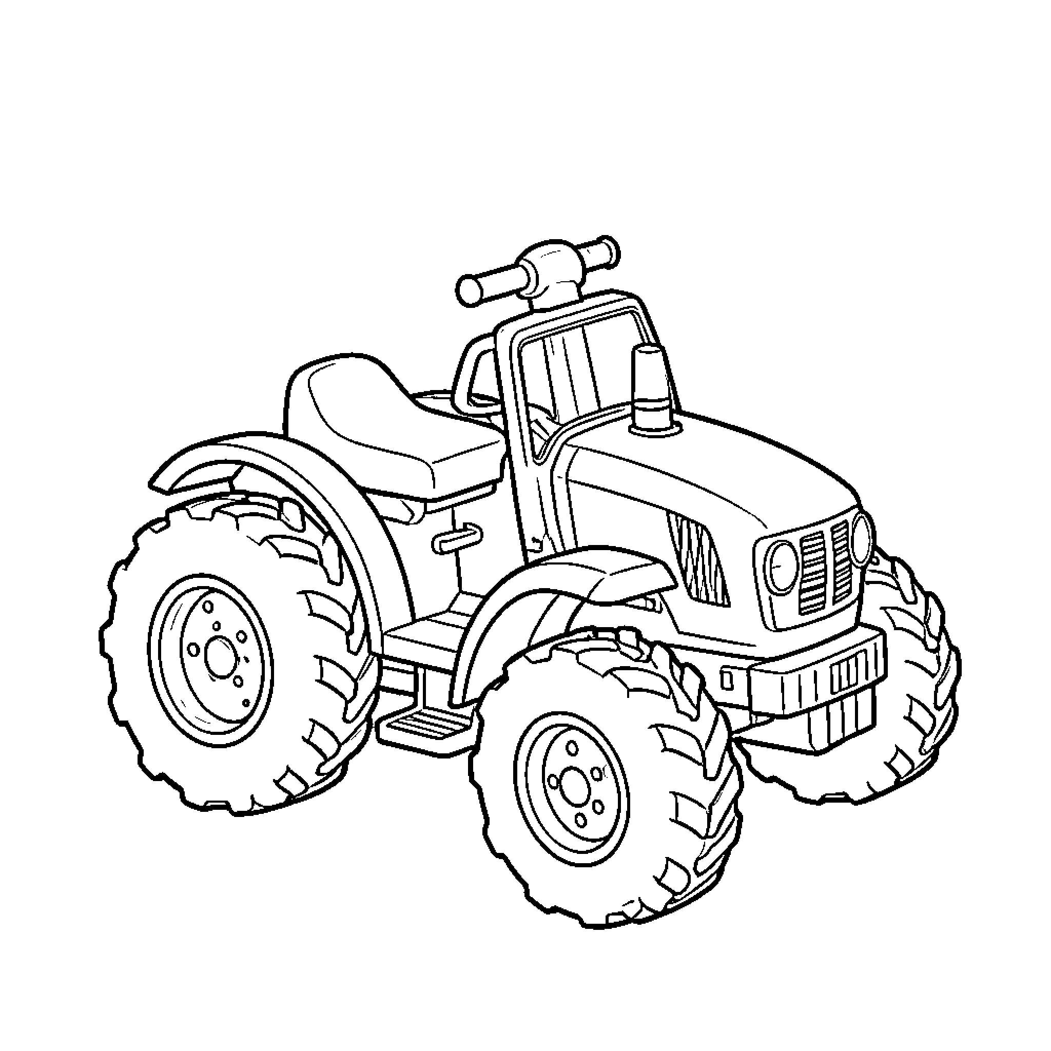 Tractor parked on a plain background Coloring Page (free black-and-white line drawing printable PDF for all, from beginners to advanced learners, including children, teens, adults, and seniors)
