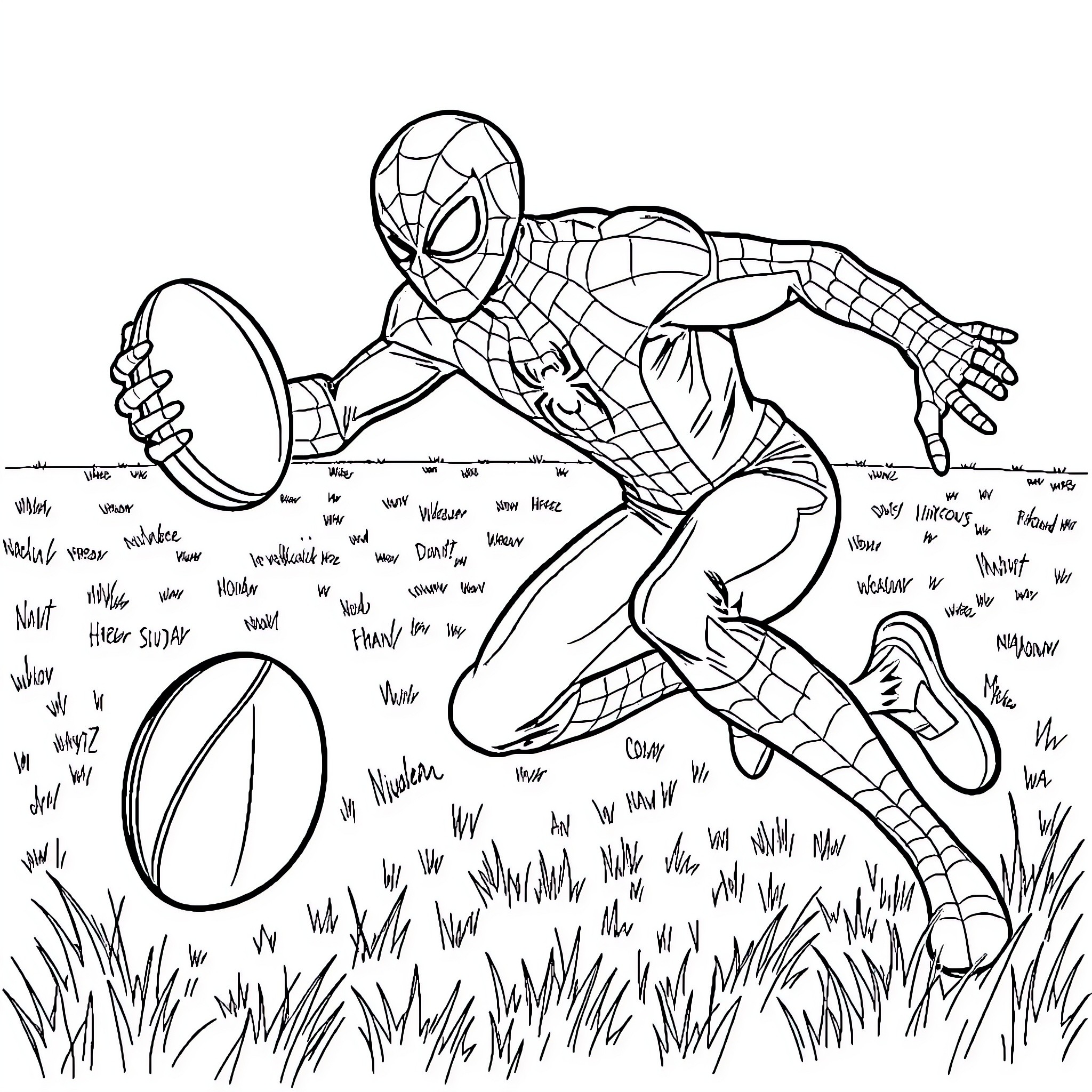 Spiderman swinging and jumping through the city Coloring Page (free black-and-white line drawing printable PDF for all, from beginners to advanced learners, including children, teens, adults, and seniors)
