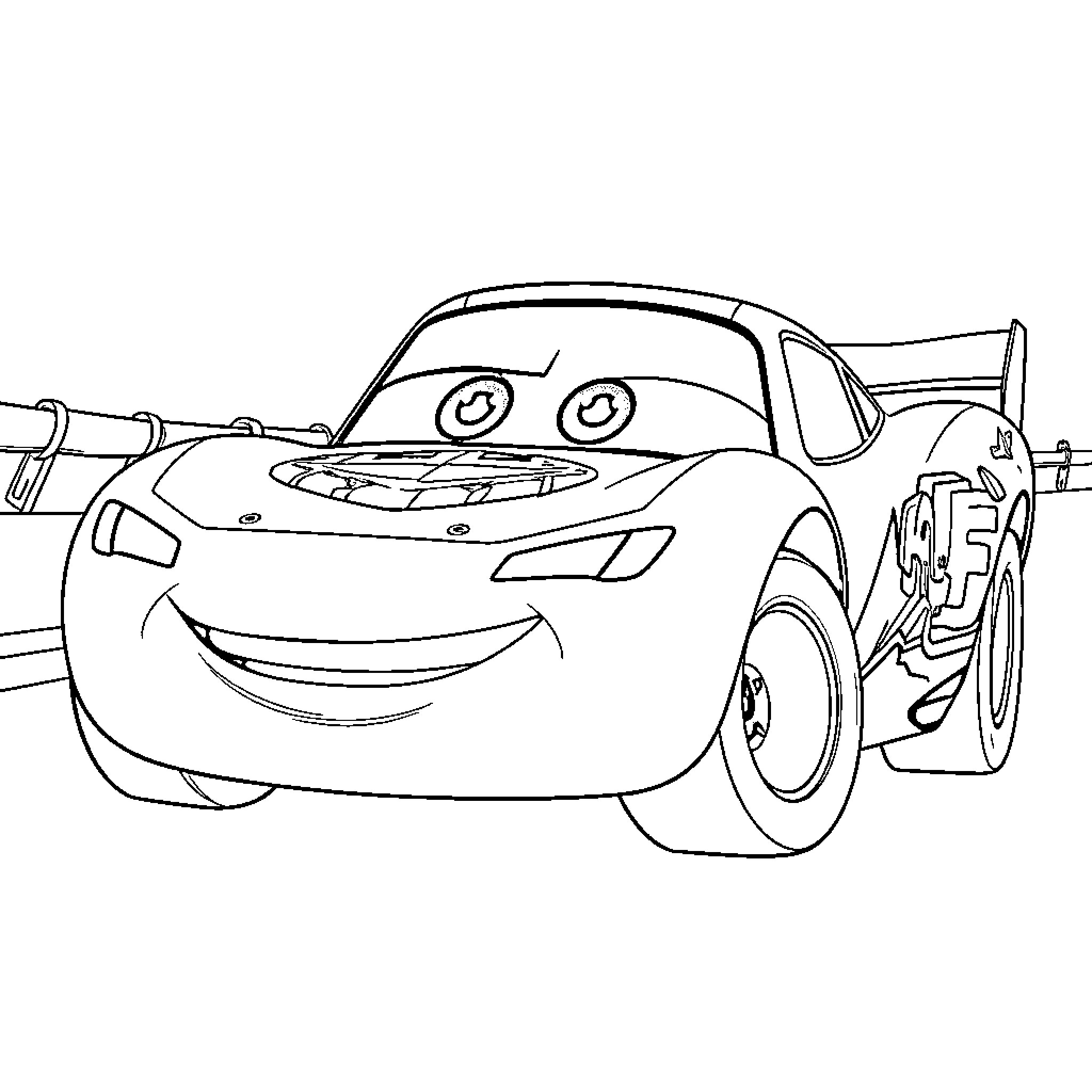 Lightning McQueen in action-packed racing scene Coloring Page (free black-and-white line drawing printable PDF for all, from beginners to advanced learners, including children, teens, adults, and seniors)