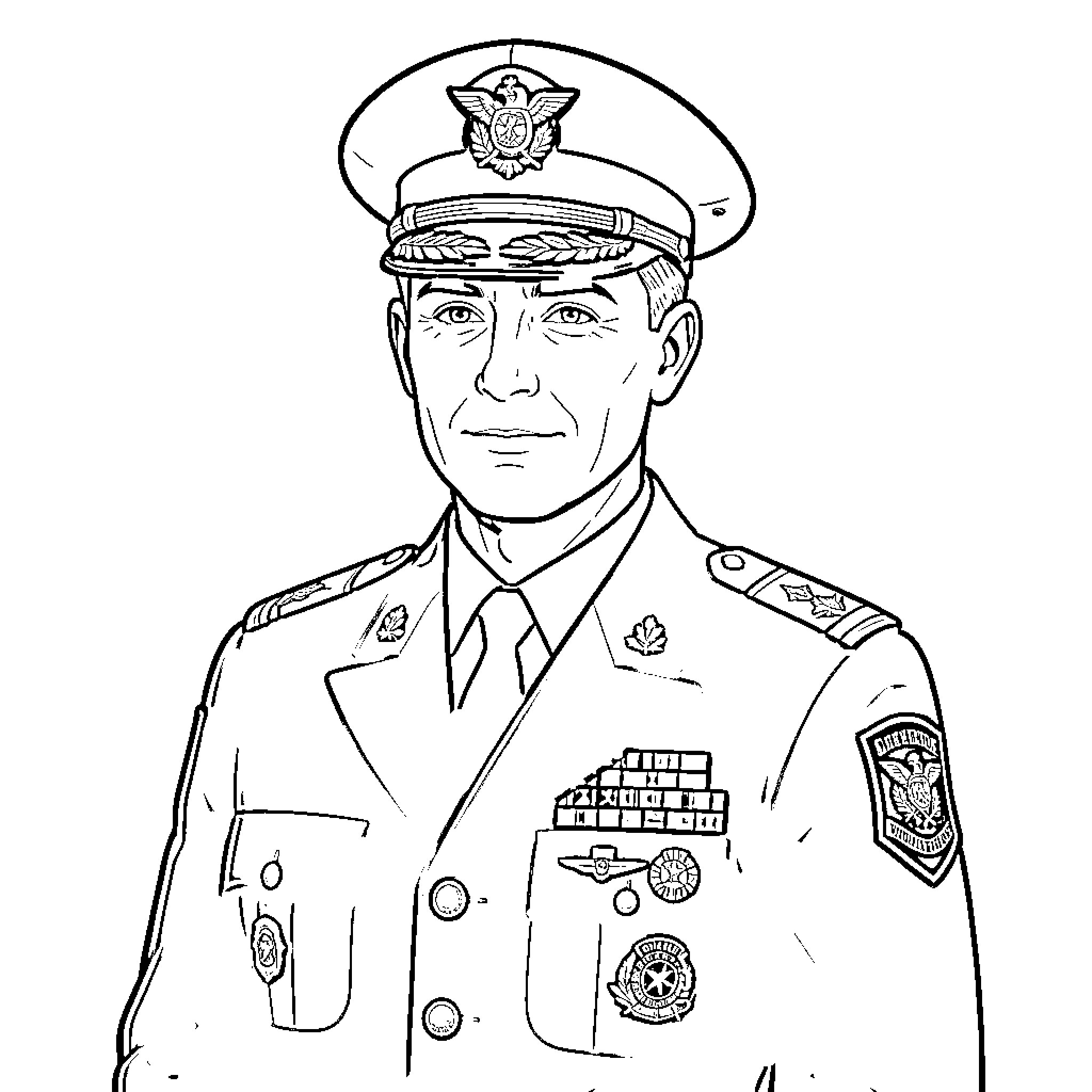 Navy Chief in Formal Military Uniform Coloring Page (free black-and-white line drawing printable PDF for all, from beginners to advanced learners, including children, teens, adults, and seniors)