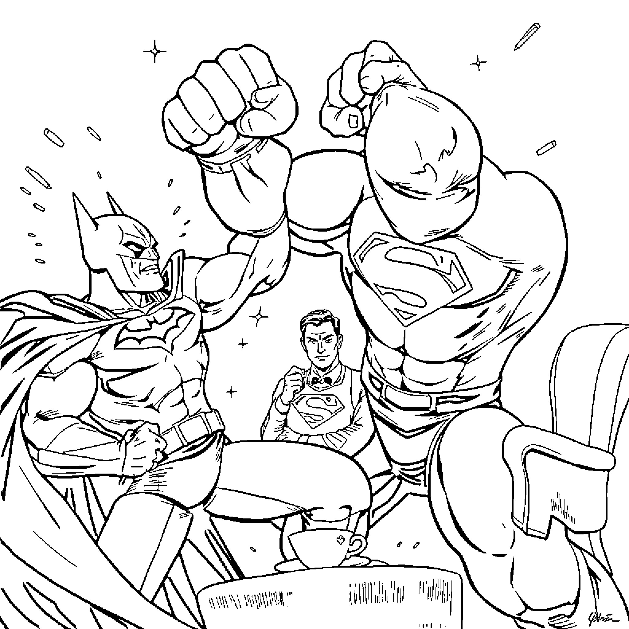 Hulk heroes fighting to defend the city Coloring Page (free black-and-white line drawing printable PDF for all, from beginners to advanced learners, including children, teens, adults, and seniors)