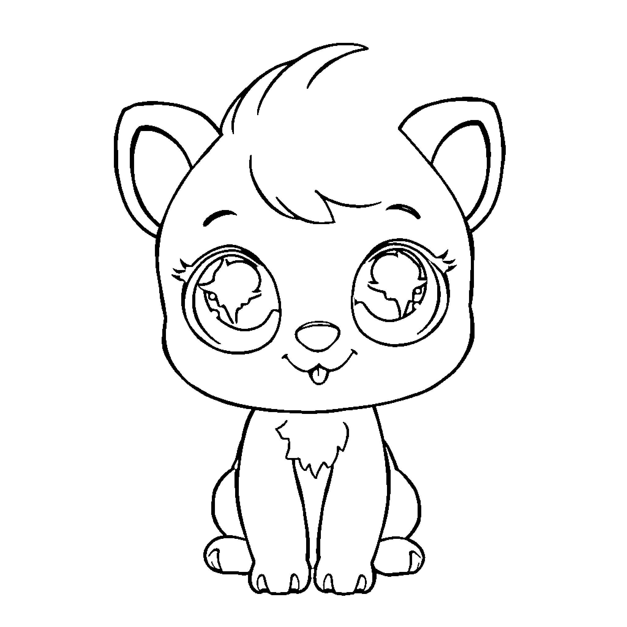 Kawaii Kitty's Dreamy Expression Coloring Page (free black-and-white line drawing printable PDF for all, from beginners to advanced learners, including children, teens, adults, and seniors)