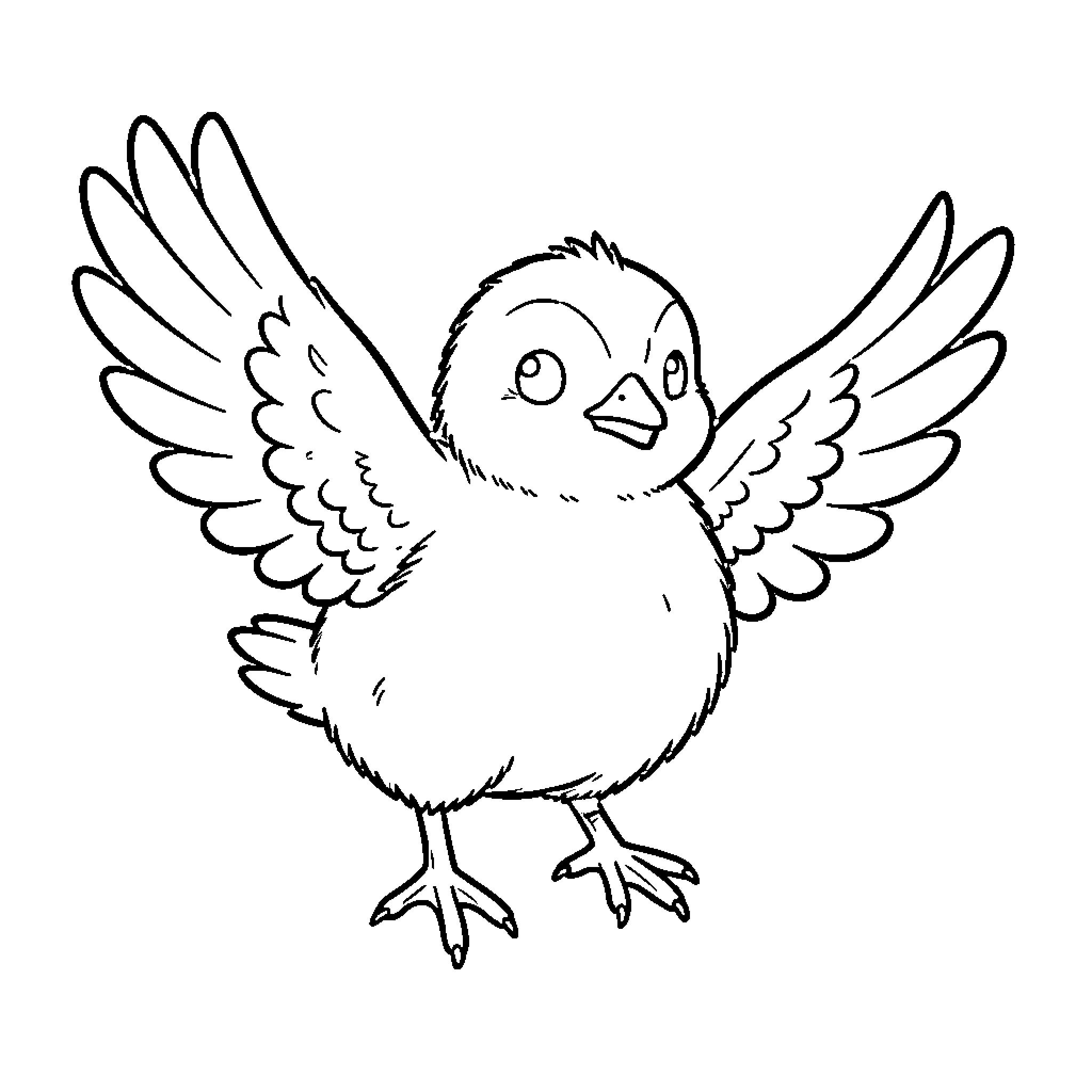Chick spreads its wings with joy Coloring Page (free black-and-white line drawing printable PDF for all, from beginners to advanced learners, including children, teens, adults, and seniors)