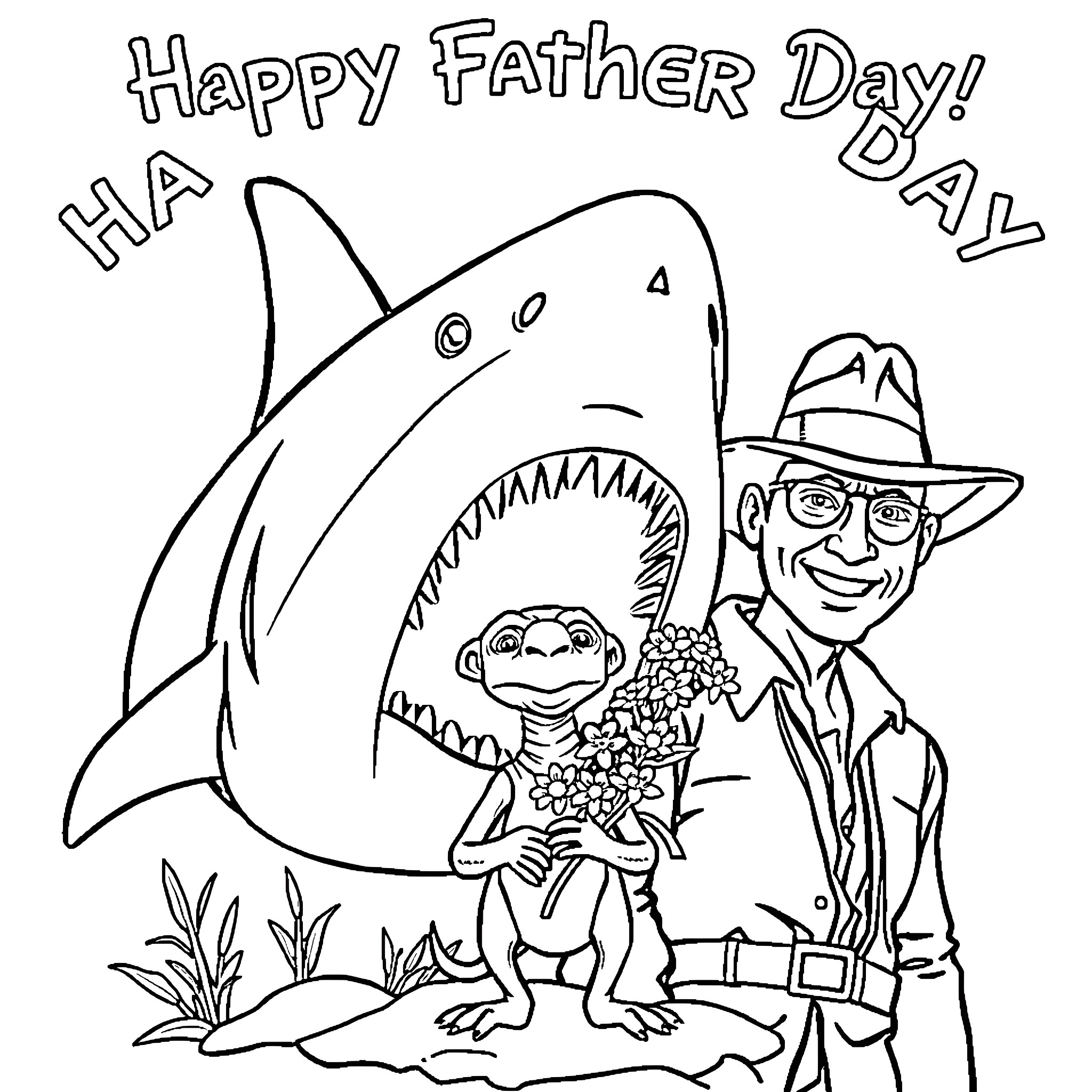 Father and son explore the wild together Coloring Page (free black-and-white line drawing printable PDF for all, from beginners to advanced learners, including children, teens, adults, and seniors)