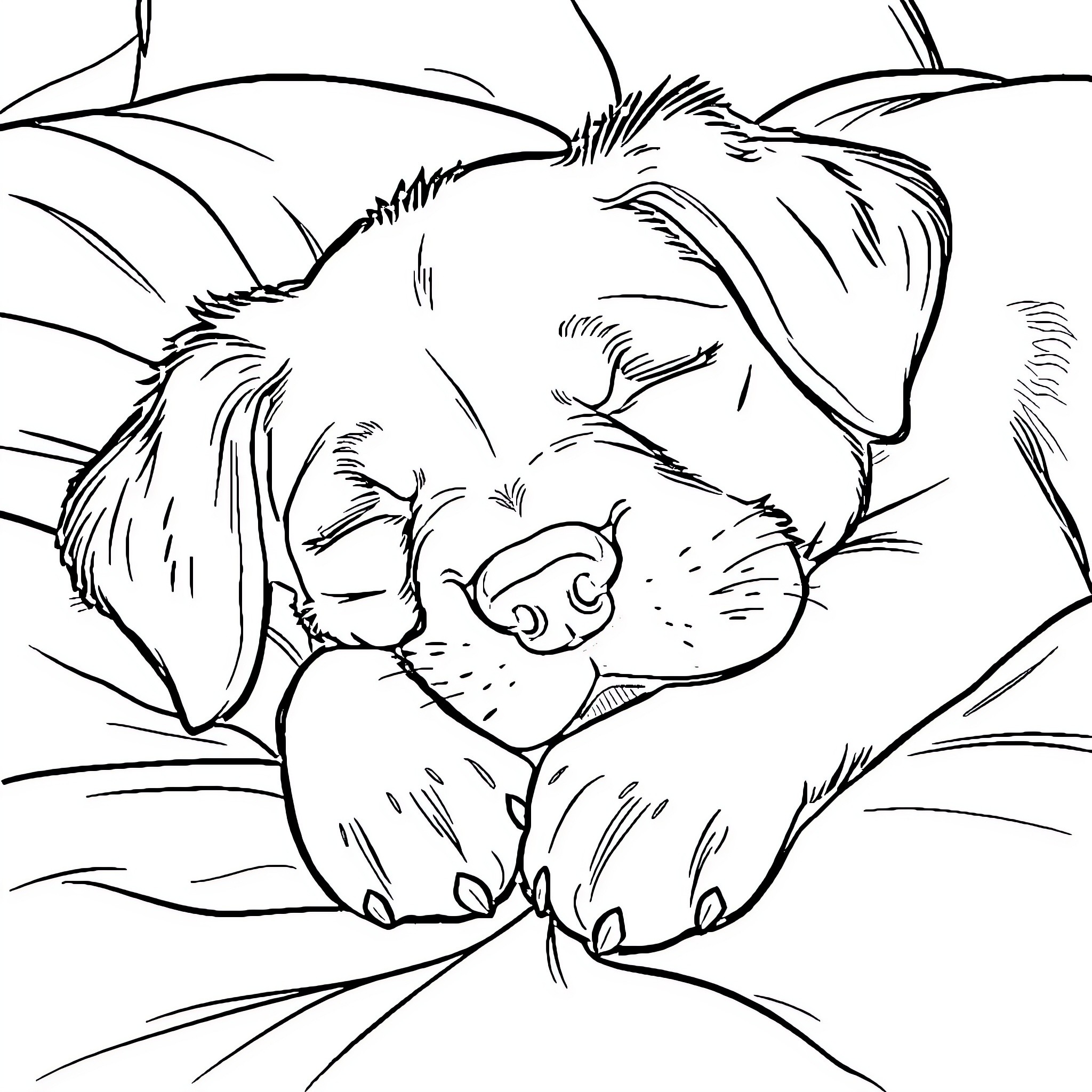 Cat curled up sleeping peacefully Coloring Page (free black-and-white line drawing printable PDF for all, from beginners to advanced learners, including children, teens, adults, and seniors)