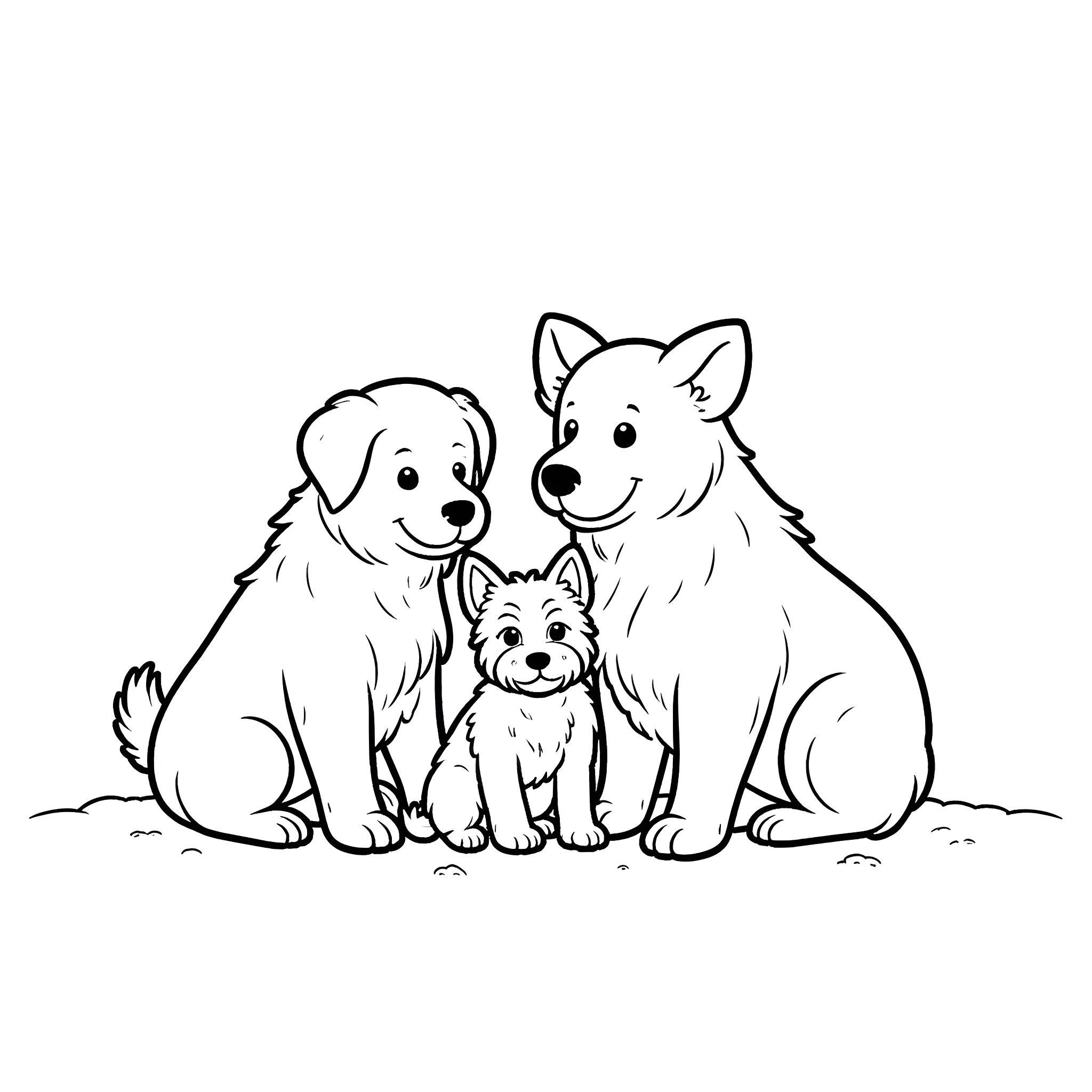 Yorkie puppies playing together happily Coloring Page (free black-and-white line drawing printable PDF for all, from beginners to advanced learners, including children, teens, adults, and seniors)