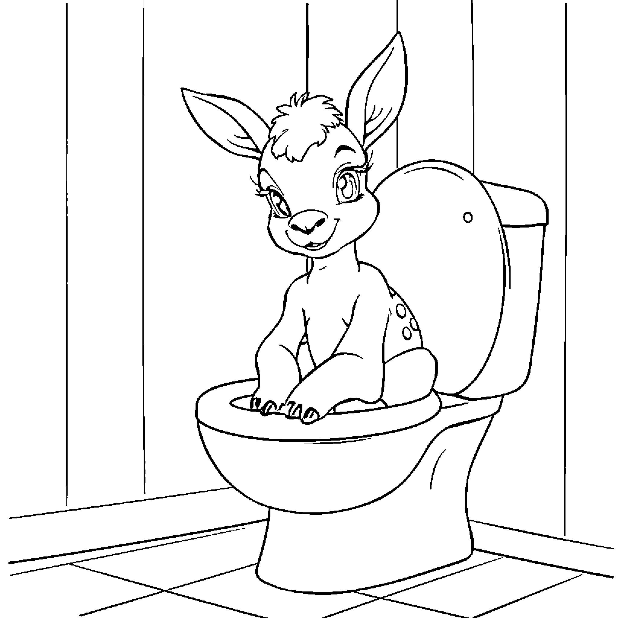 Baboon sitting on a toilet Coloring Page (free black-and-white line drawing printable PDF for all, from beginners to advanced learners, including children, teens, adults, and seniors)