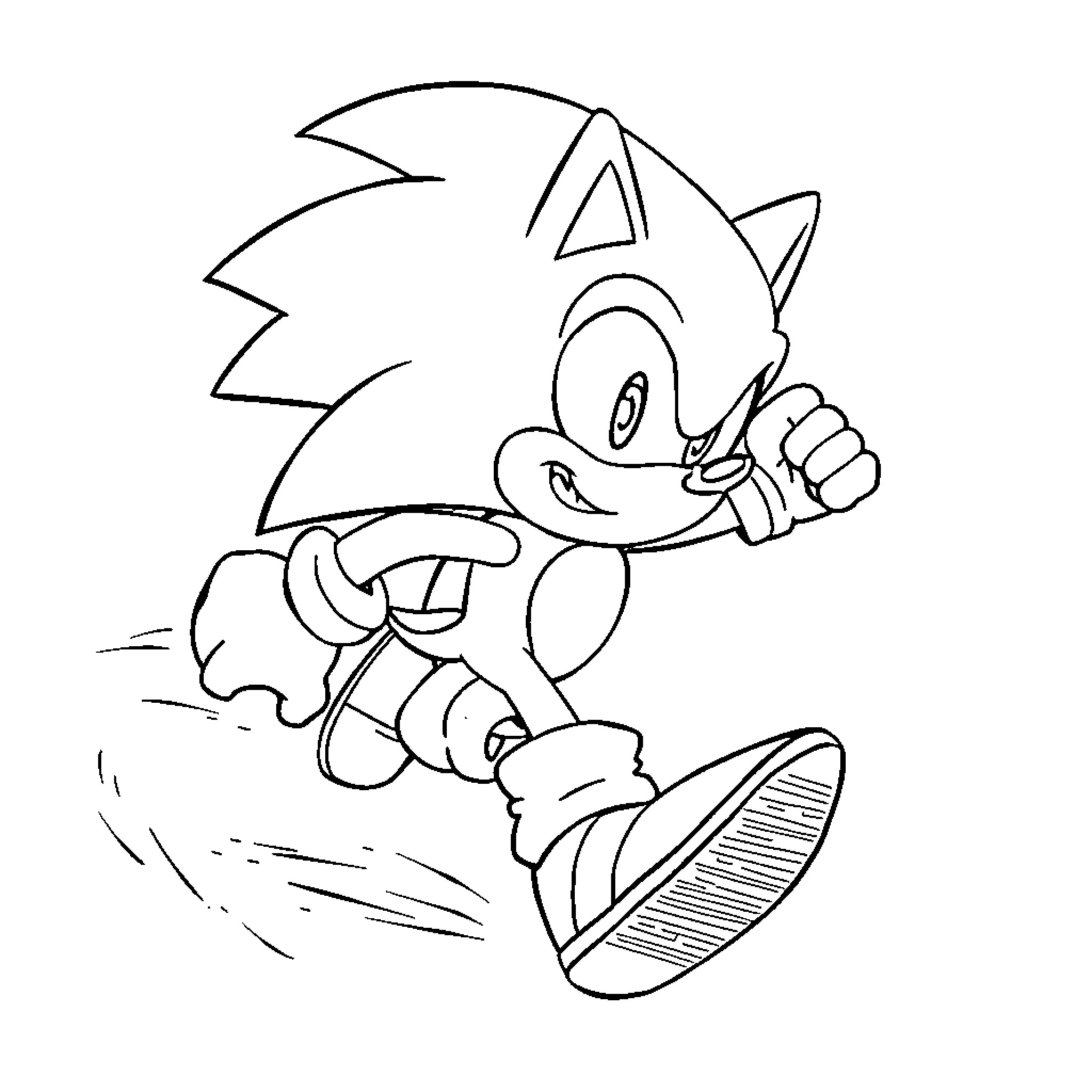 Sonic running swiftly through the scene Coloring Page (free black-and-white line drawing printable PDF for all, from beginners to advanced learners, including children, teens, adults, and seniors)