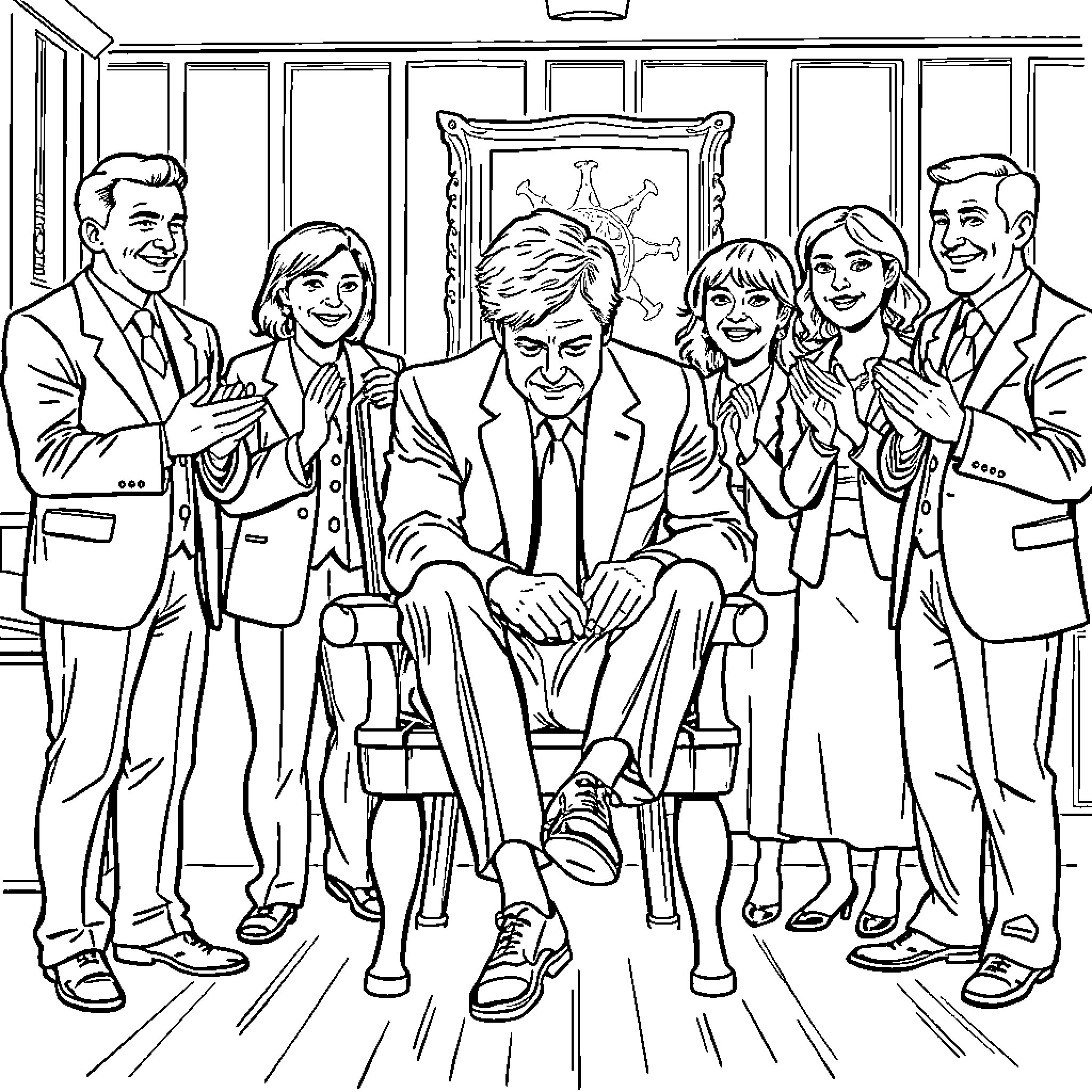 Prime Minister's Office Group Portrait Coloring Page (free black-and-white line drawing printable PDF for all, from beginners to advanced learners, including children, teens, adults, and seniors)