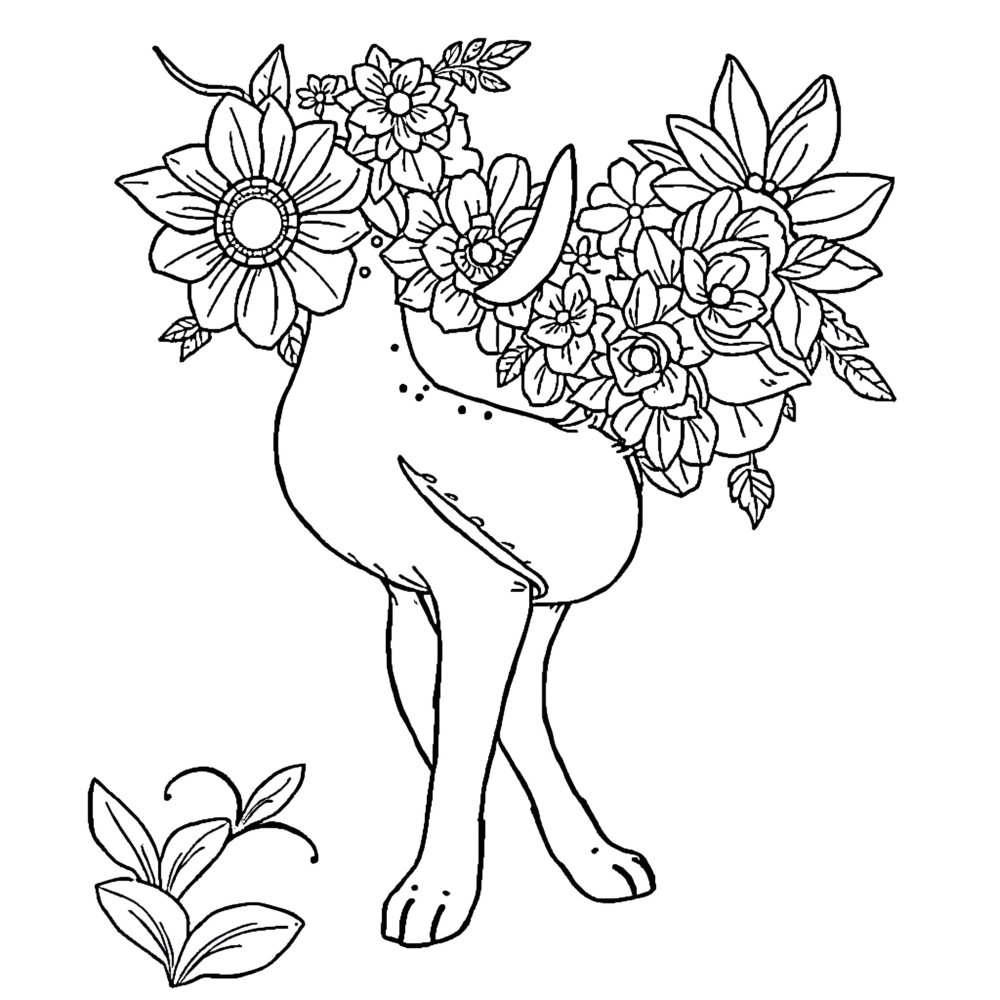Accessory of Floral Arrangement on Deer Coloring Page (free black-and-white line drawing printable PDF for all, from beginners to advanced learners, including children, teens, adults, and seniors)