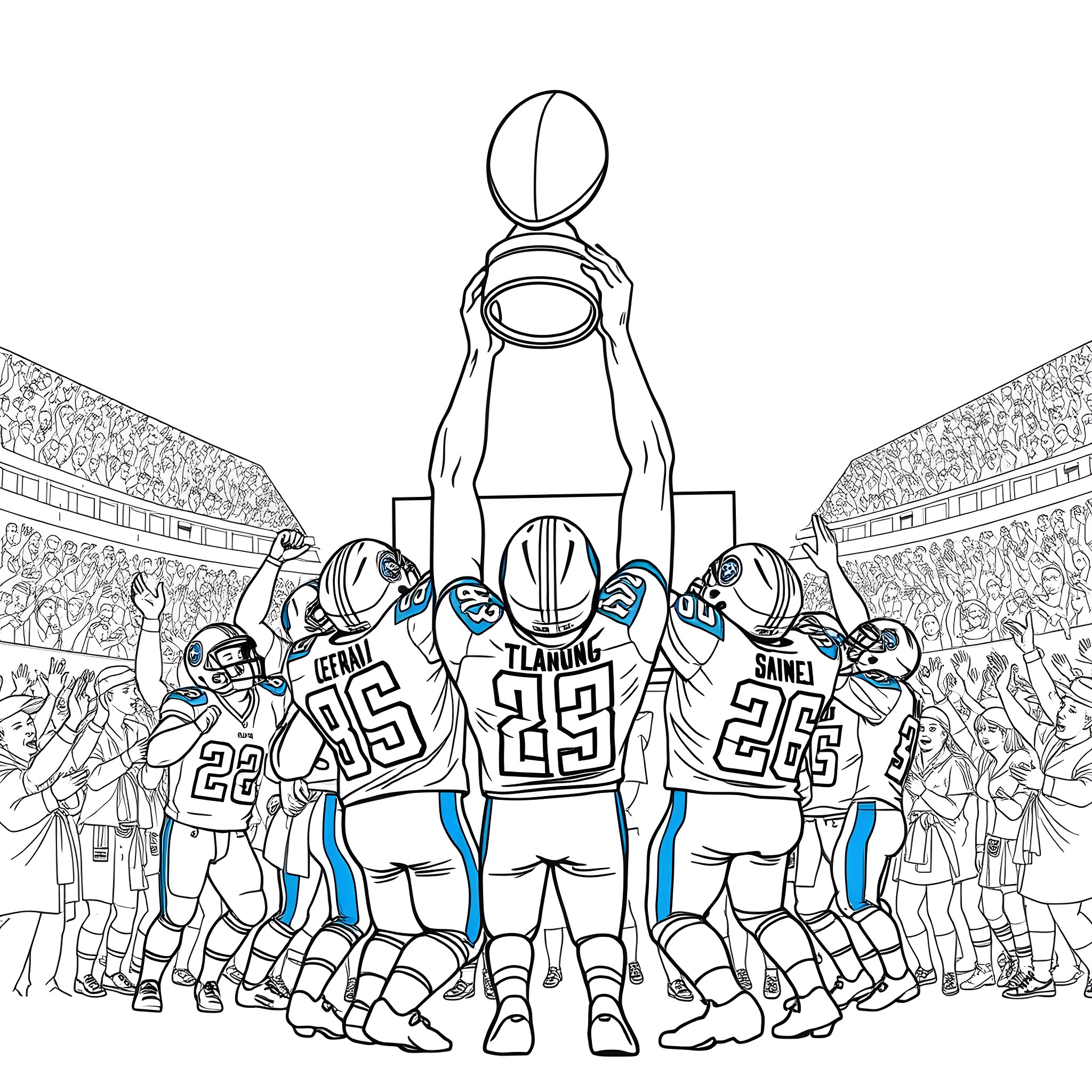 Tennessee Titans football team in game action Coloring Page (free black-and-white line drawing printable PDF for all, from beginners to advanced learners, including children, teens, adults, and seniors)