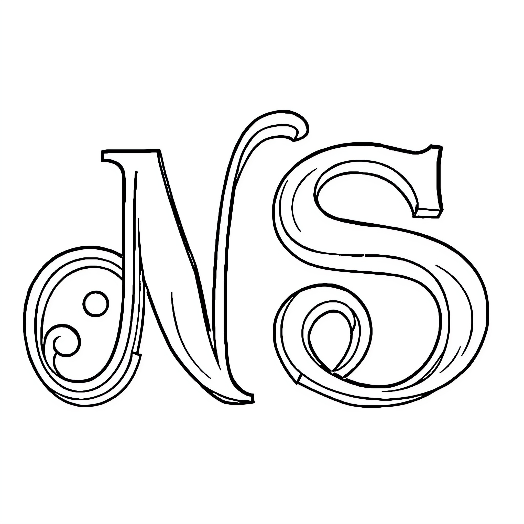 Intertwined Letters Forming Abstract Design Coloring Page (free black-and-white line drawing printable PDF for all, from beginners to advanced learners, including children, teens, adults, and seniors)