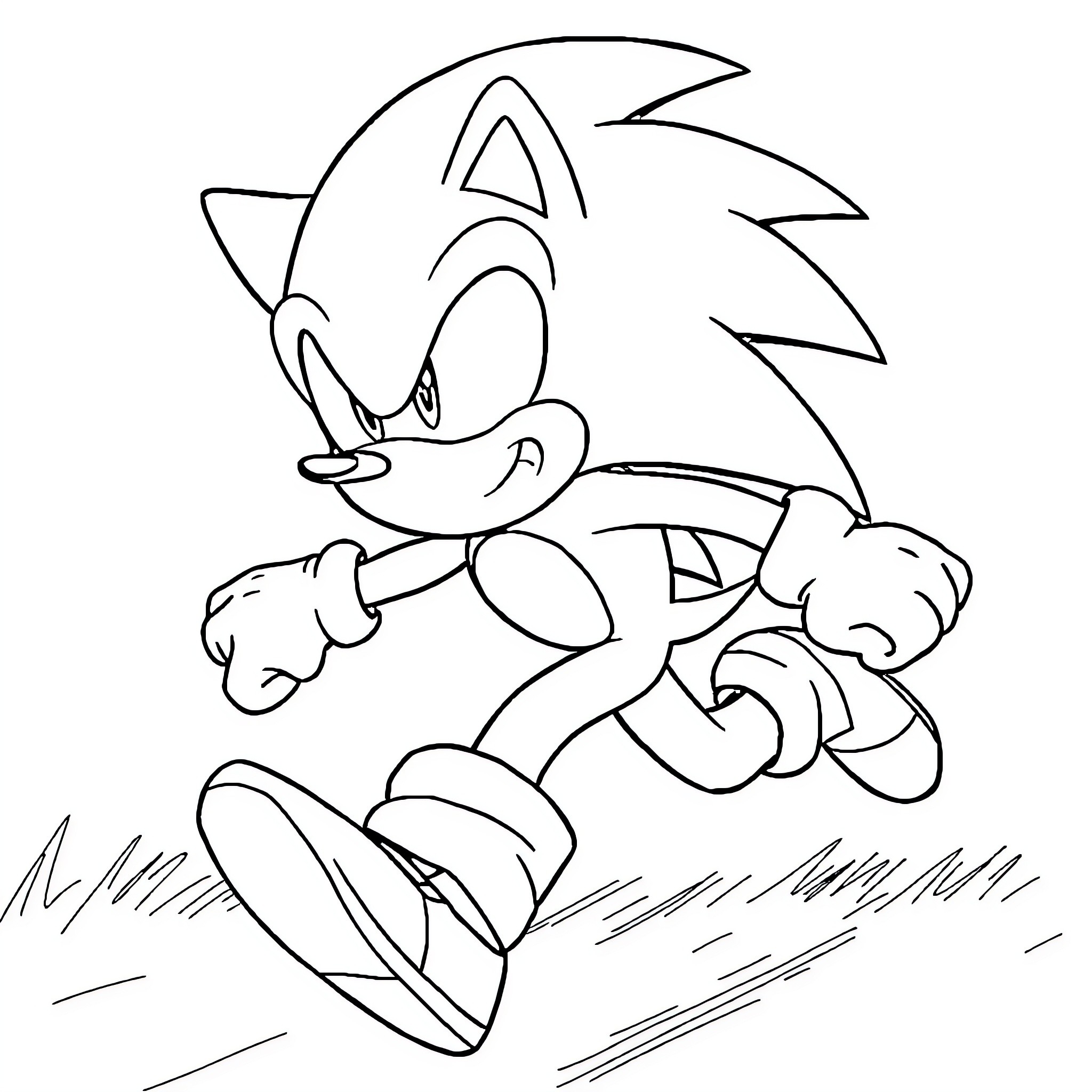Sonic rushing through the landscape Coloring Page (free black-and-white line drawing printable PDF for all, from beginners to advanced learners, including children, teens, adults, and seniors)