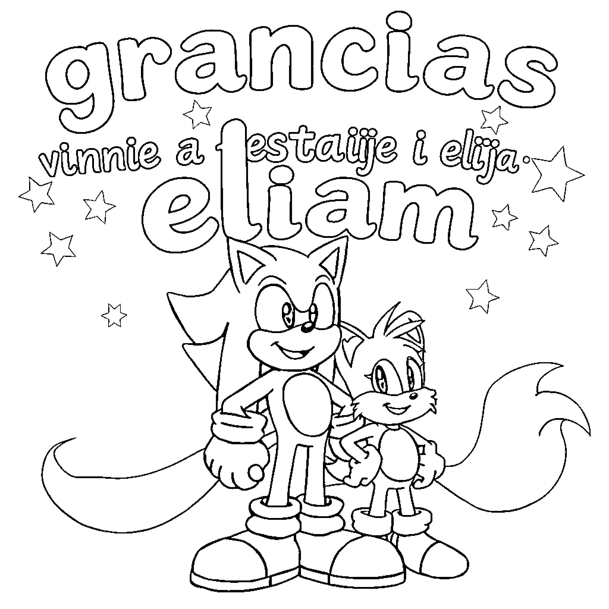Knuckles and Tails at a fun event Coloring Page (free black-and-white line drawing printable PDF for all, from beginners to advanced learners, including children, teens, adults, and seniors)