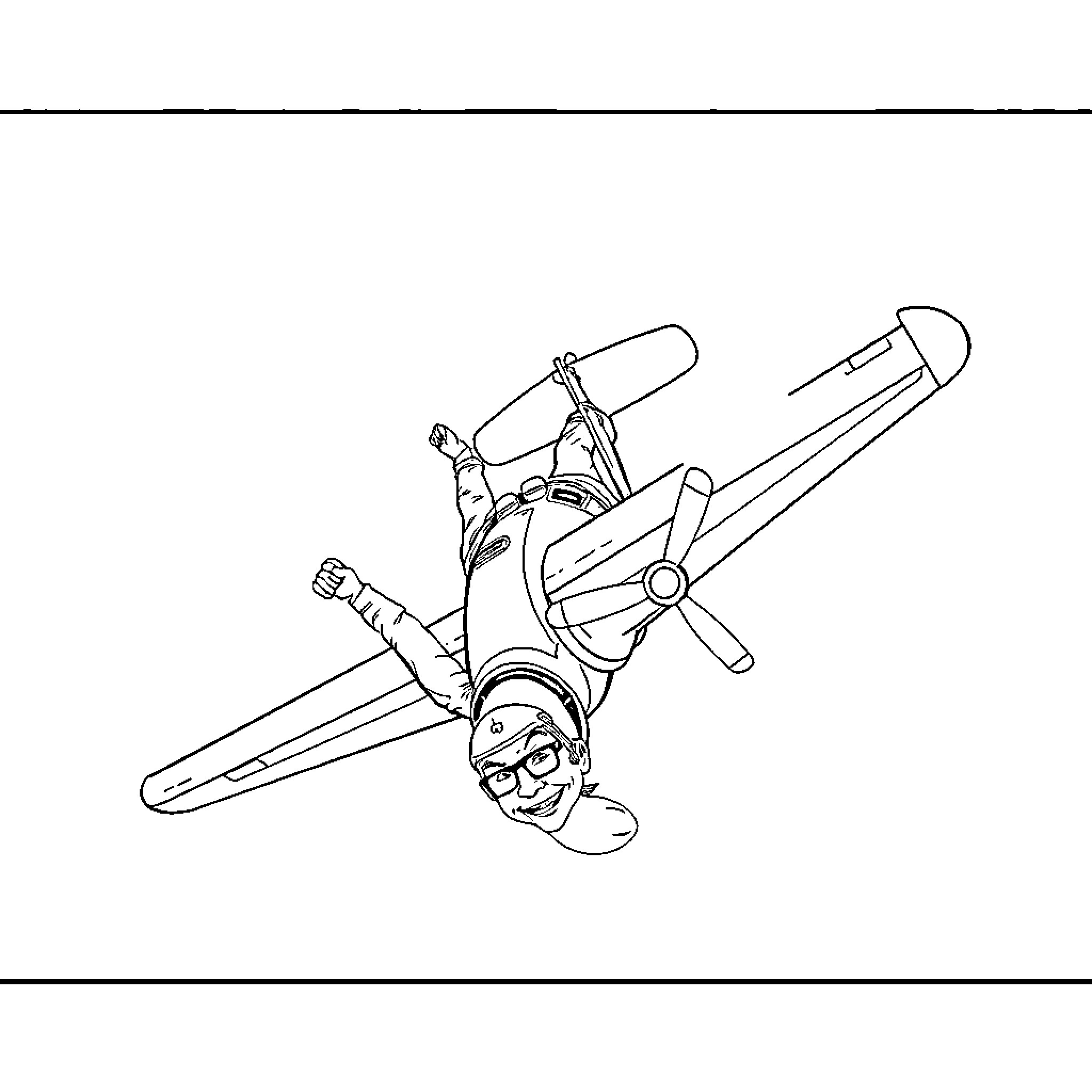 Pilot performs acrobatic maneuvers in aircraft Coloring Page (free black-and-white line drawing printable PDF for all, from beginners to advanced learners, including children, teens, adults, and seniors)