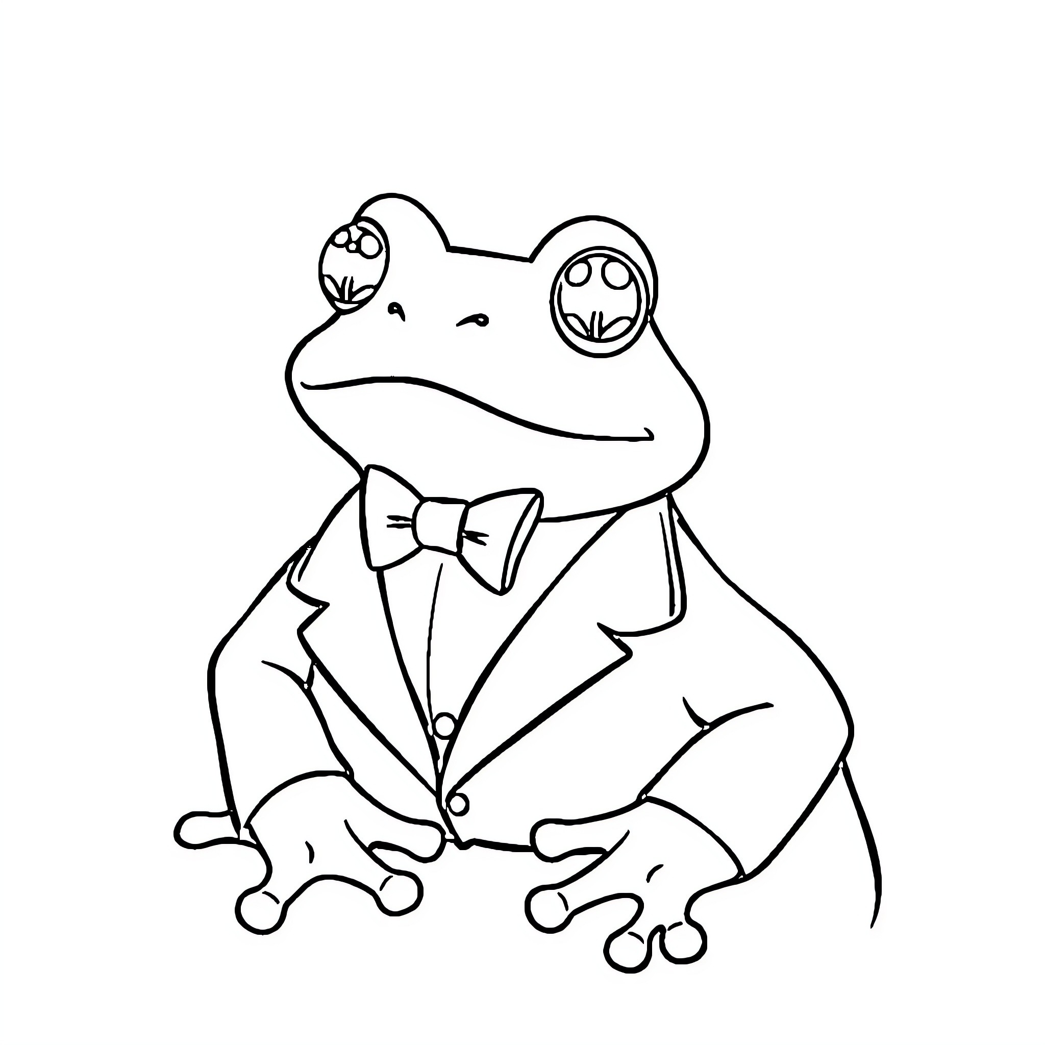 Frog in a formal suit with a bowtie Coloring Page (free black-and-white line drawing printable PDF for all, from beginners to advanced learners, including children, teens, adults, and seniors)