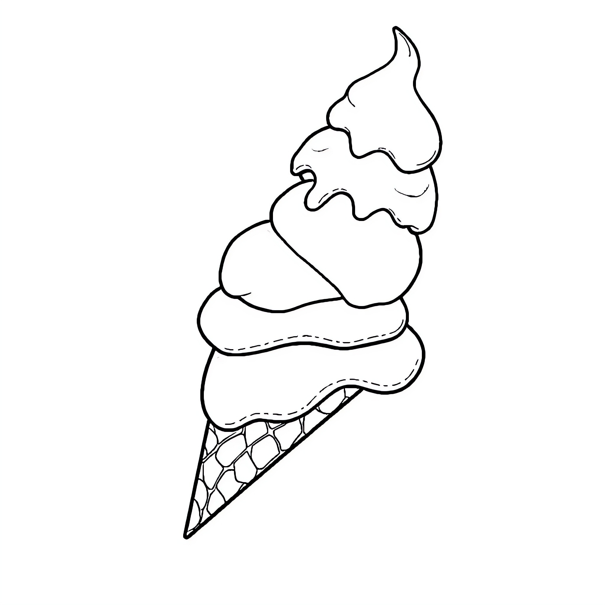 Ice Cream Dessert in Waffle Cone Coloring Page (free black-and-white line drawing printable PDF for all, from beginners to advanced learners, including children, teens, adults, and seniors)