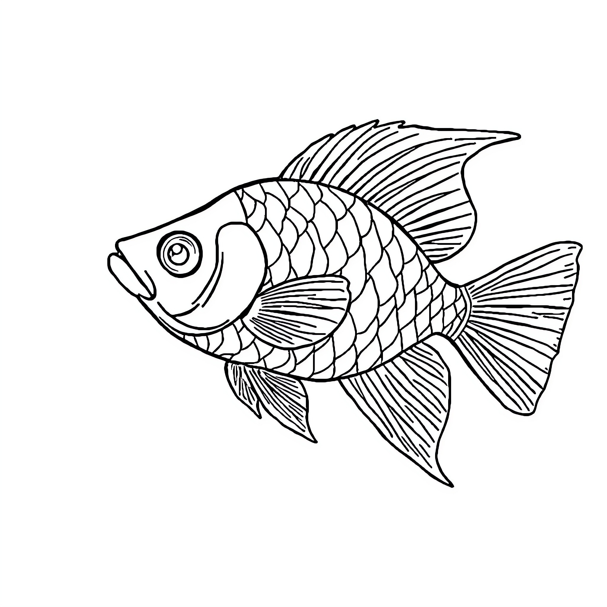 Fish with Intricate Patterns and Fins Coloring Page (free black-and-white line drawing printable PDF for all, from beginners to advanced learners, including children, teens, adults, and seniors)