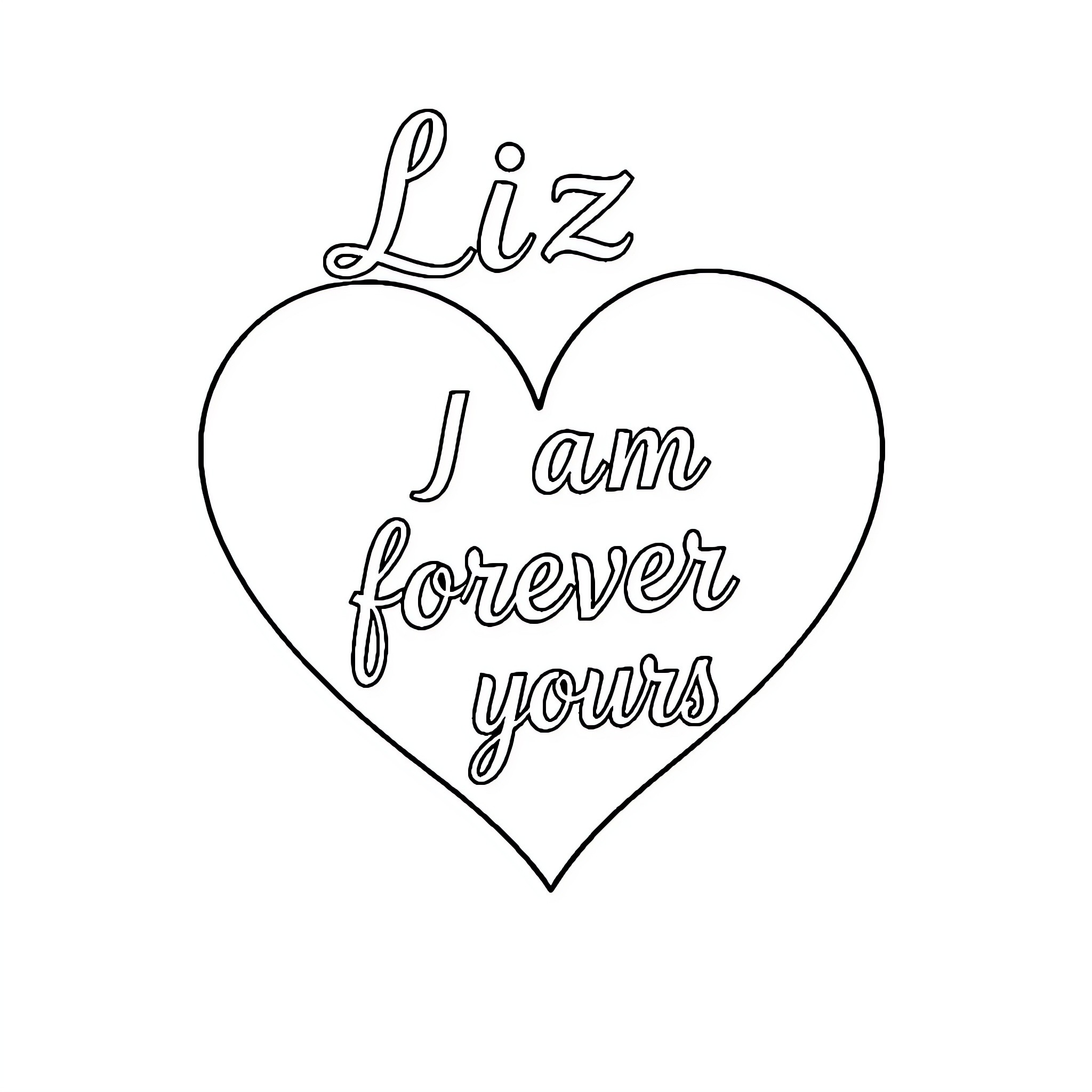 Heart with Loving Message Coloring Page (free black-and-white line drawing printable PDF for all, from beginners to advanced learners, including children, teens, adults, and seniors)