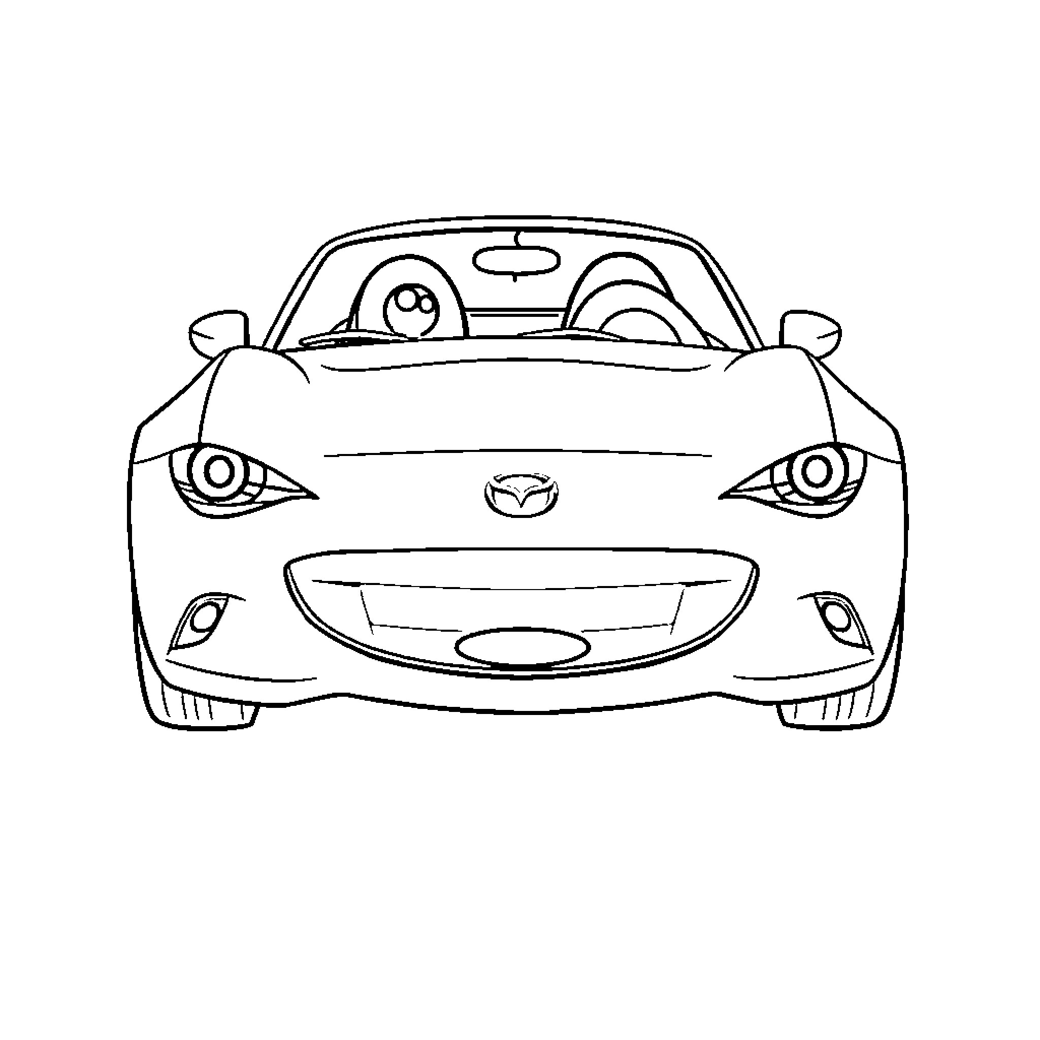 Mazda Miata sports car illustration Coloring Page (free black-and-white line drawing printable PDF for all, from beginners to advanced learners, including children, teens, adults, and seniors)