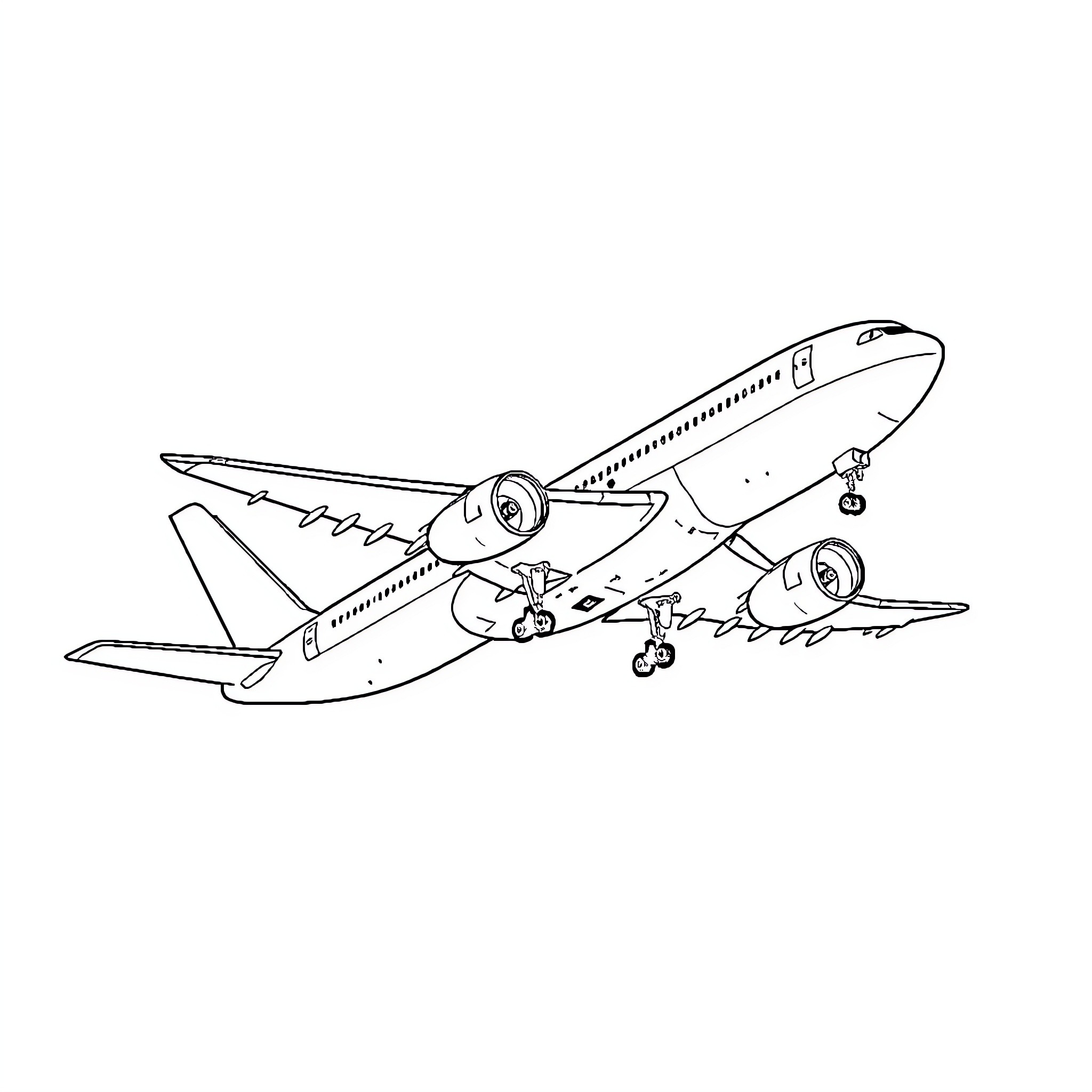 Airbus A300 aircraft in flight Coloring Page (free black-and-white line drawing printable PDF for all, from beginners to advanced learners, including children, teens, adults, and seniors)