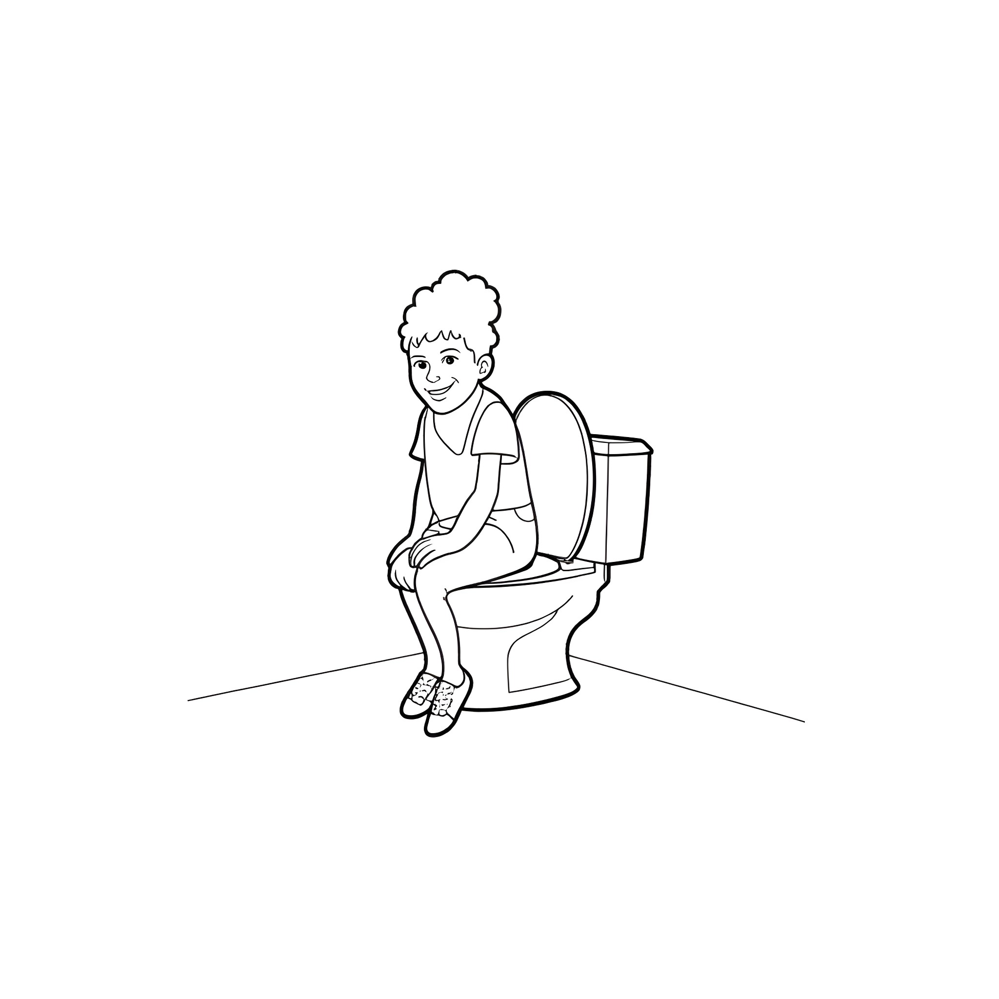 Alex Simiatas in Bathroom Humorous Scene Coloring Page (free black-and-white line drawing printable PDF for all, from beginners to advanced learners, including children, teens, adults, and seniors)