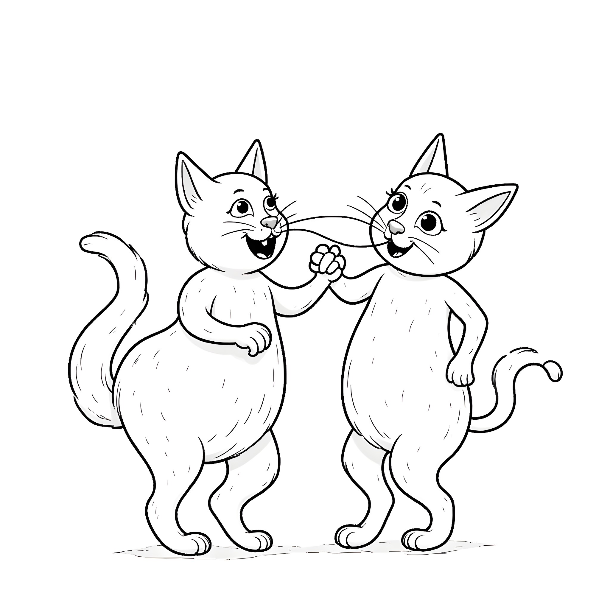 Cats playing and embracing Coloring Page (free black-and-white line drawing printable PDF for all, from beginners to advanced learners, including children, teens, adults, and seniors)