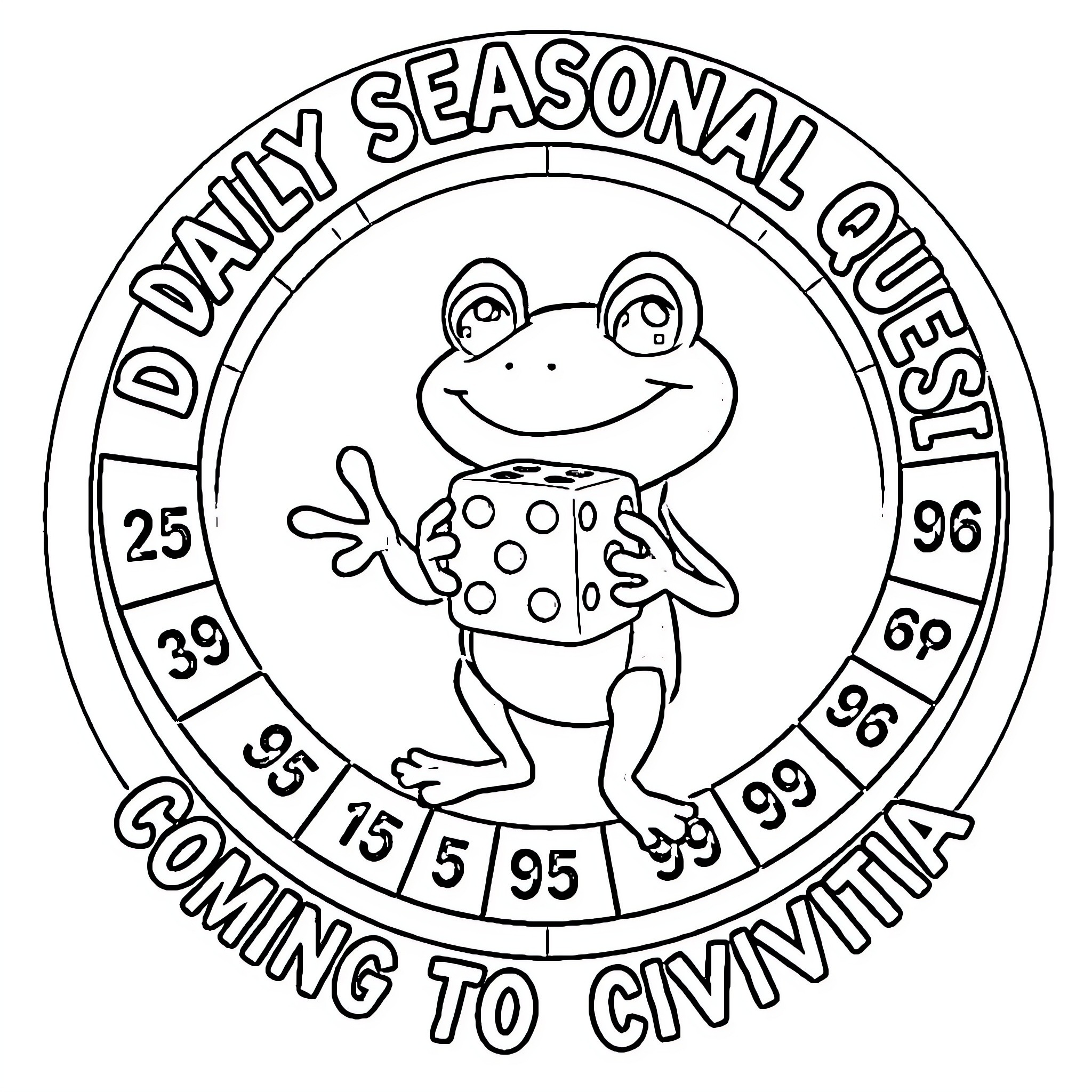 Pepe the Frog's Daily Seasonal Quest Coloring Page (free black-and-white line drawing printable PDF for all, from beginners to advanced learners, including children, teens, adults, and seniors)