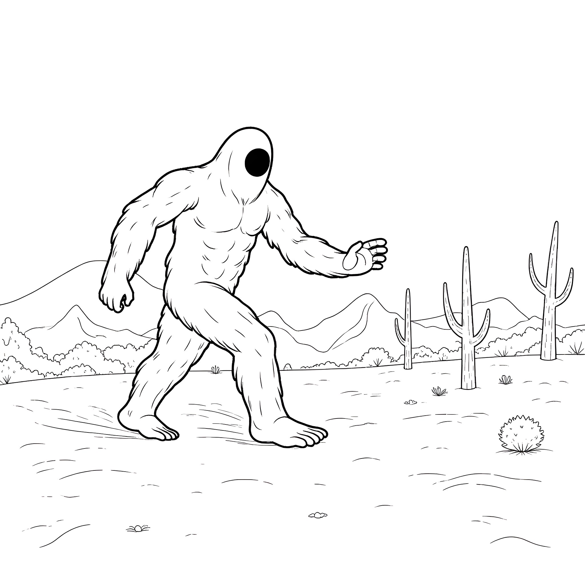 Ghost creature roaming in the desert Coloring Page (free black-and-white line drawing printable PDF for all, from beginners to advanced learners, including children, teens, adults, and seniors)