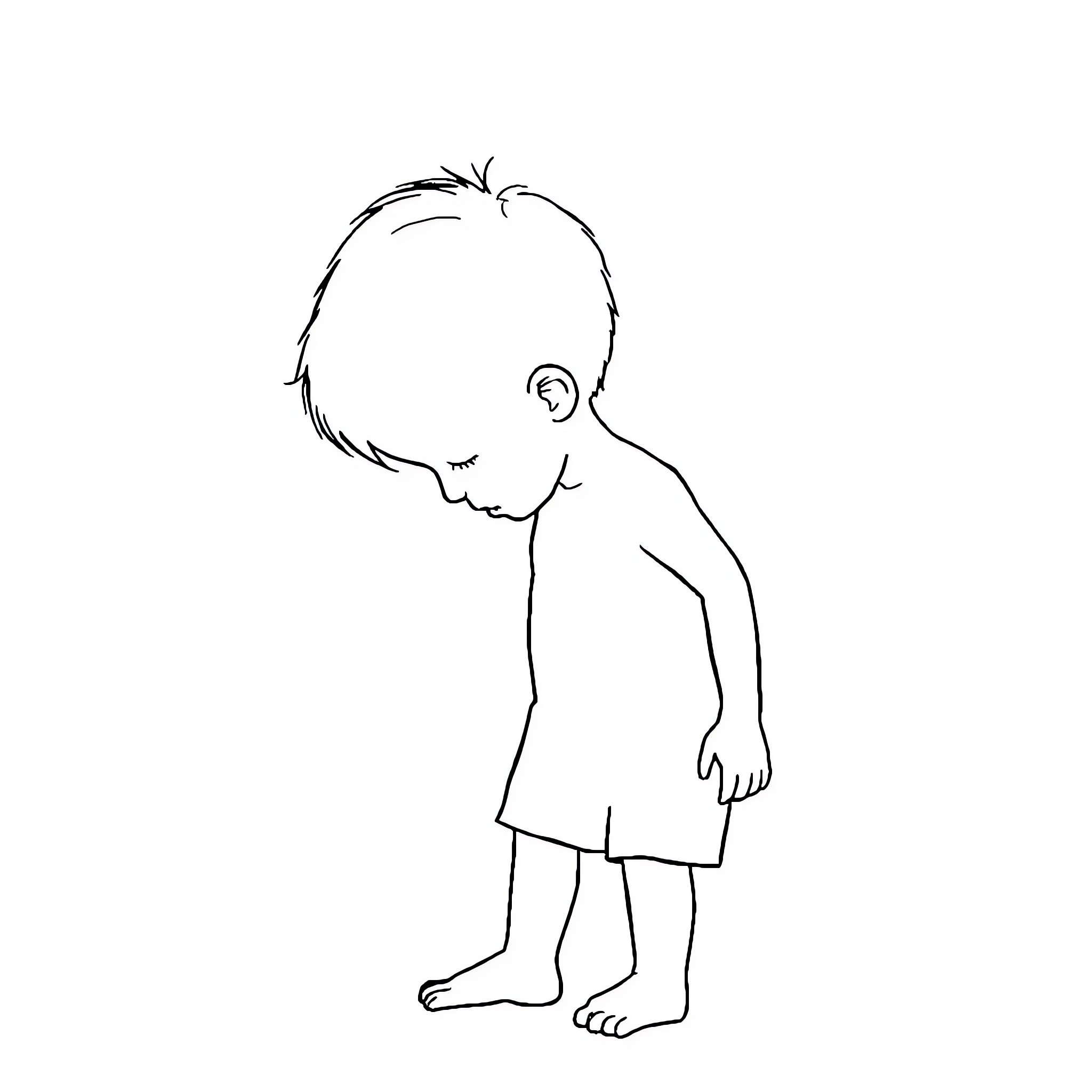 Child in simple outline drawing Coloring Page (free black-and-white line drawing printable PDF for all, from beginners to advanced learners, including children, teens, adults, and seniors)